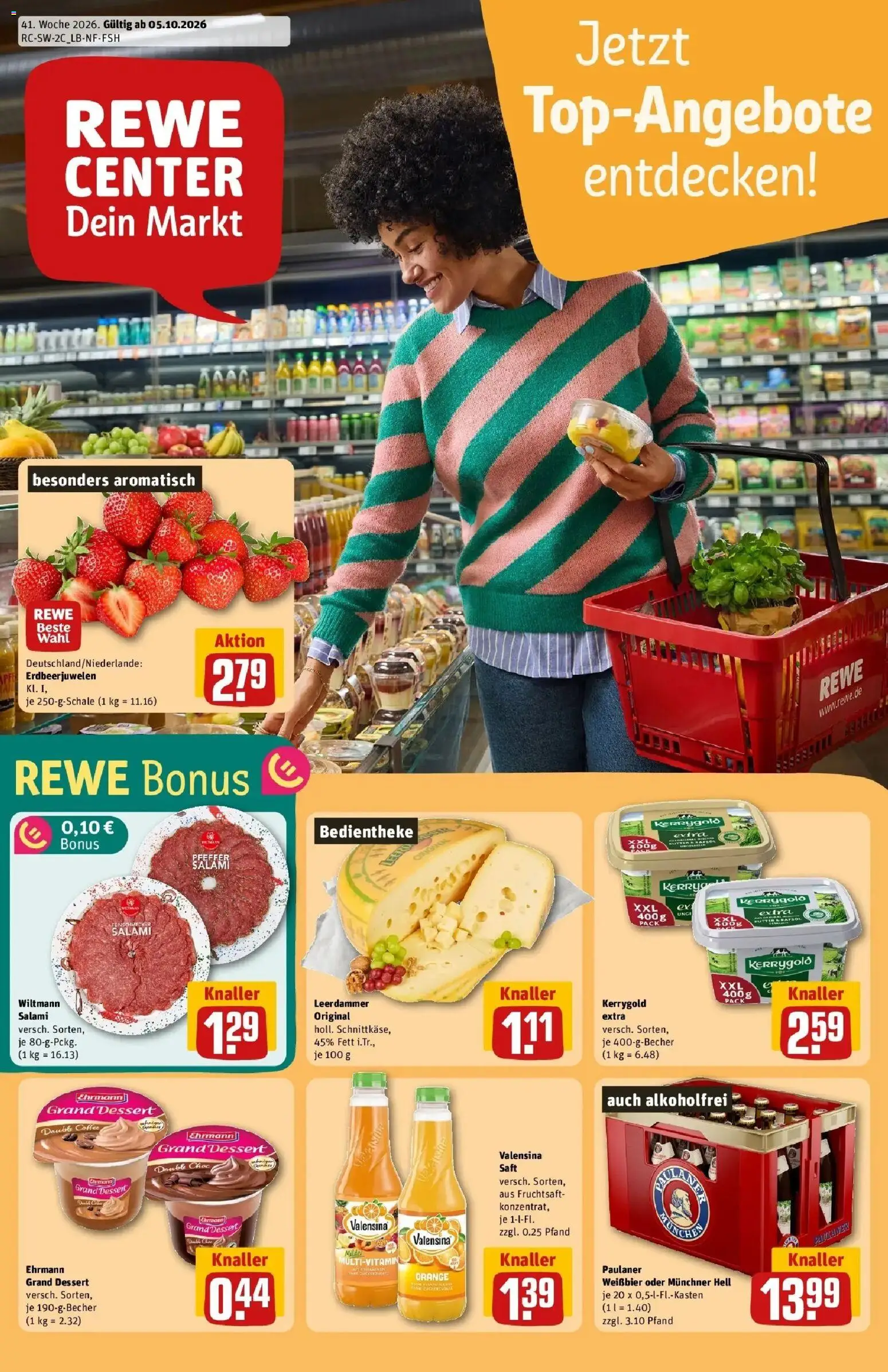 REWE Prospekt ab 05.10.2026 zum Blättern » Angebote | Seite: 1 | Produkte: Valensina, Saft, Fruchtsaft, Paulaner