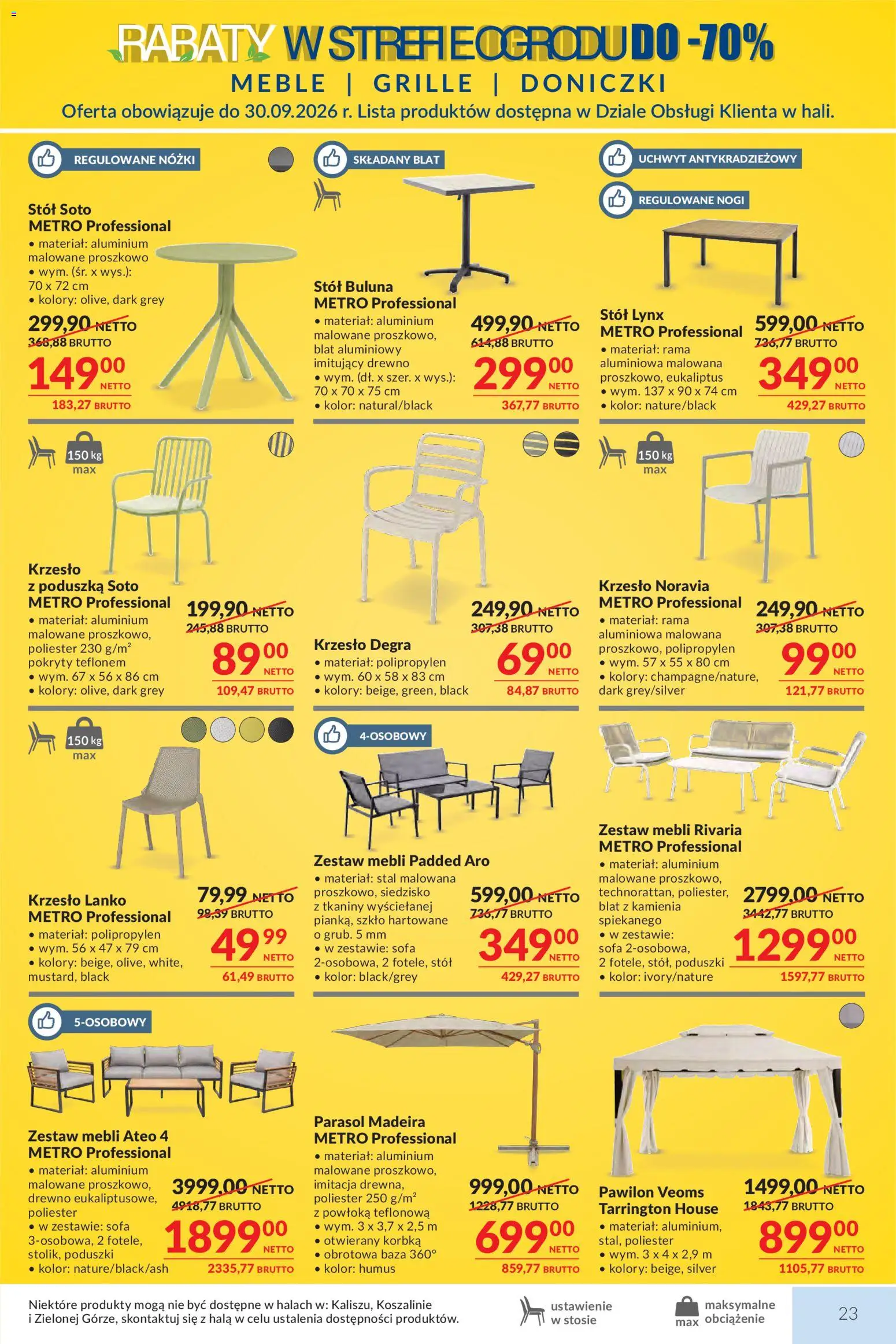Makro gazetka od 04.08.2026 | Strona: 23 | Produkty: Parasol, Sofa, Stół, Doniczki