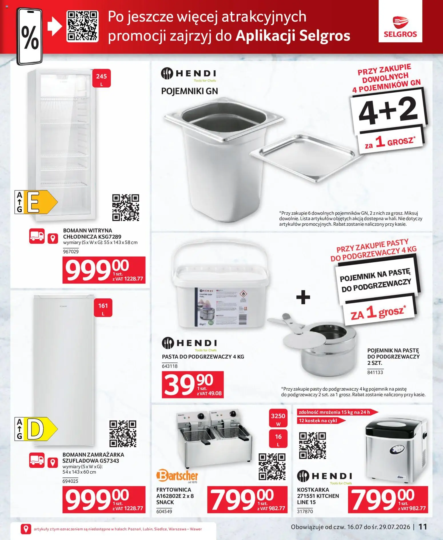 Selgros cash&carry gazetka - Oferta dla gastronomii od 16.07.2026 | Strona: 11 | Produkty: Zamrażarka, Witryna