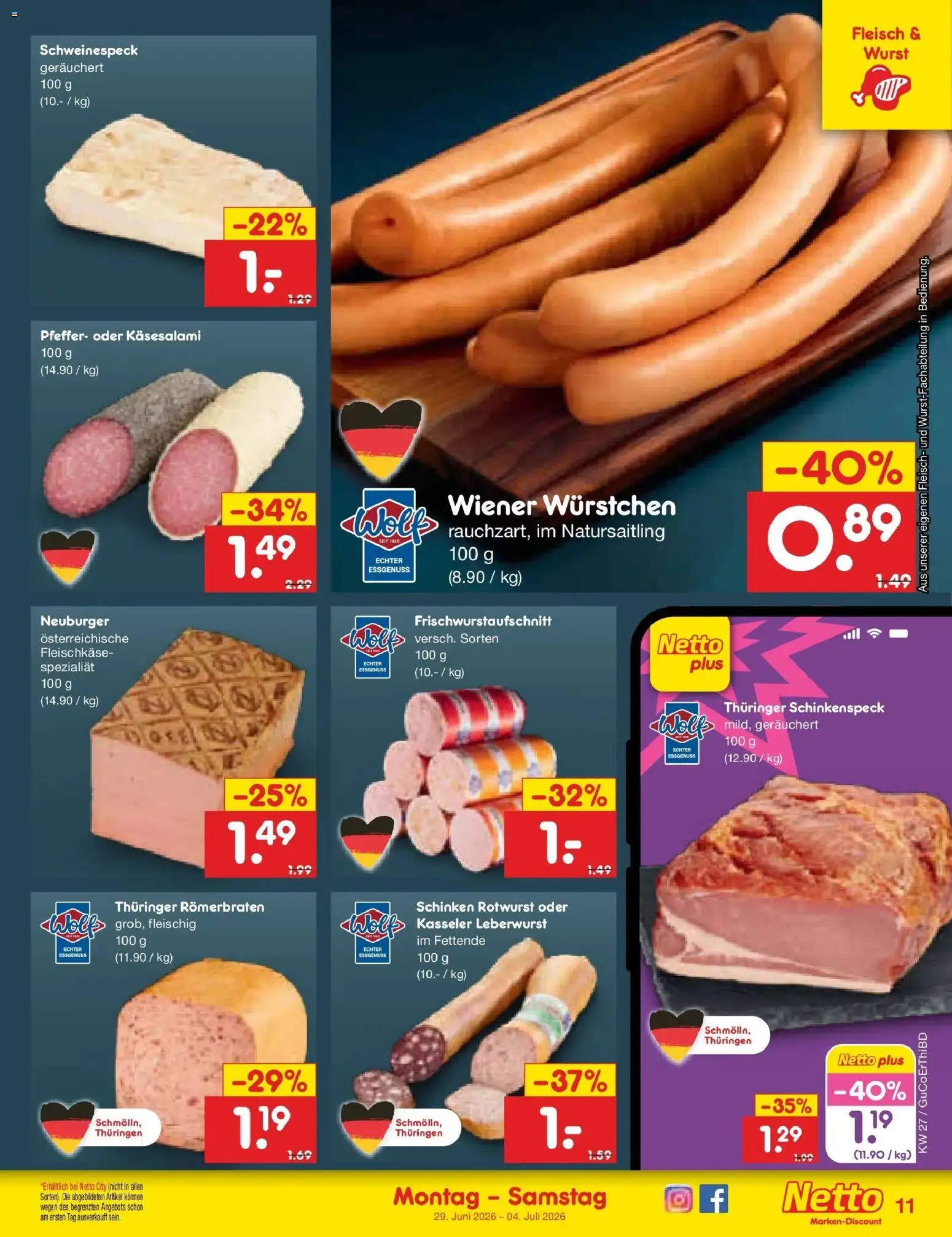 Netto Marken-Discount Prospekt Weimar – gültig ab 29.06.2026 | Seite: 15 | Produkte: Wiener wurstchen, Pfeffer, Wurst, Schinken