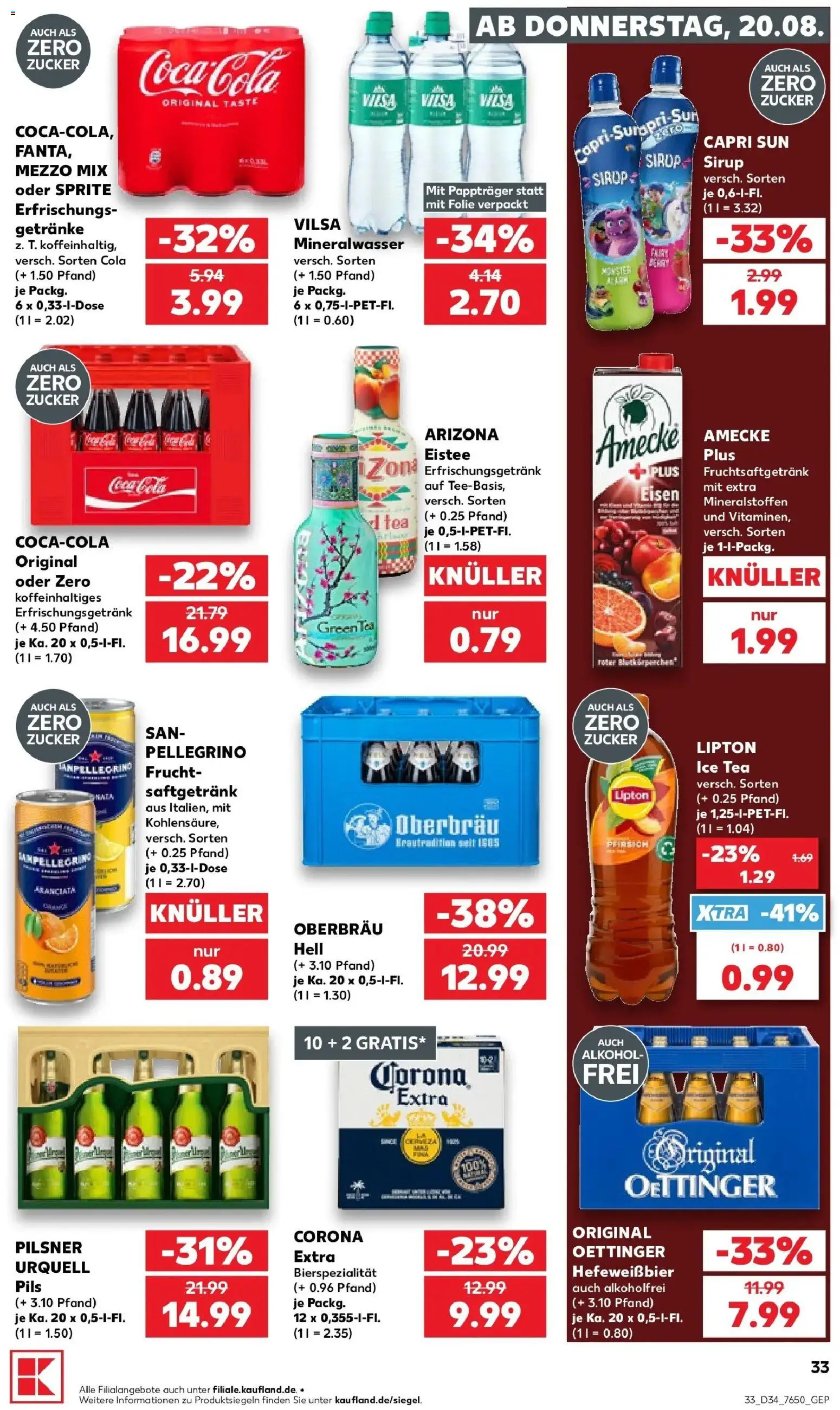 Prospekt Kaufland ab 20.08.2026 » Angebote Online zum Blättern | Seite: 33 | Produkte: Coca cola, Sprite, Cola, Mineralwasser