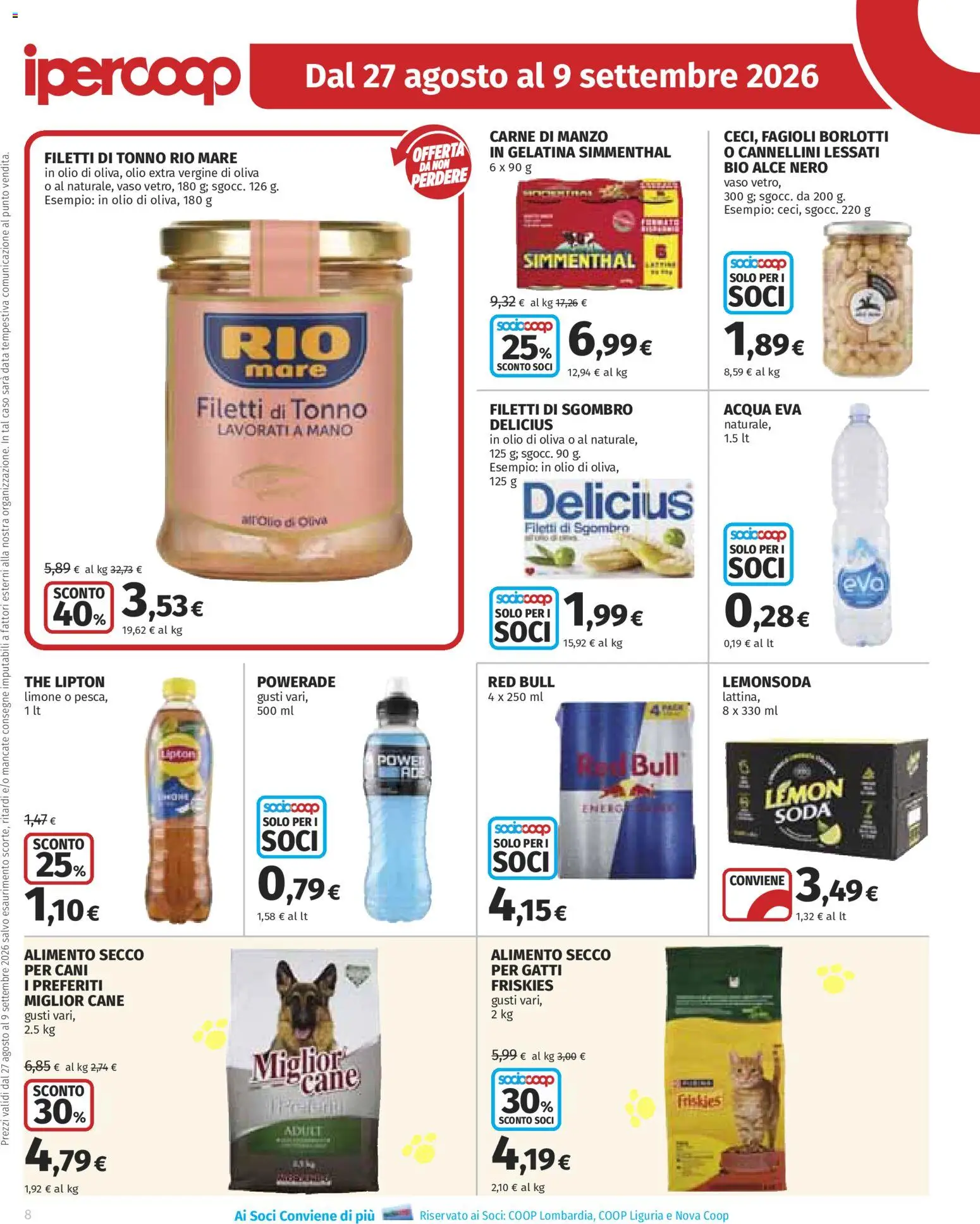 Volantino Ipercoop del 27/08/2026 | Pagina: 8 | Prodotti: Fagioli, The, Olio extra vergine, Vaso