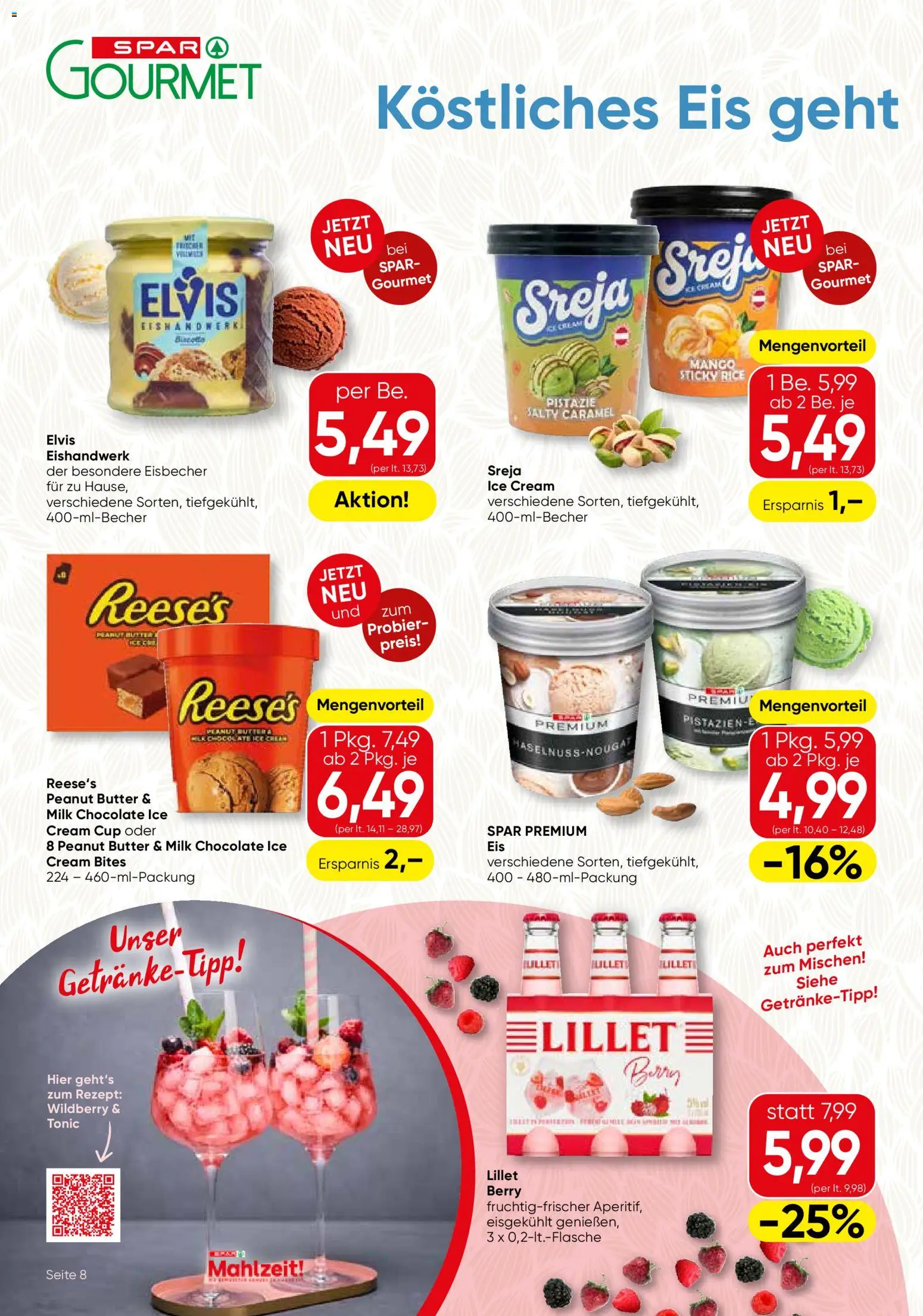 SPAR Gourmet Flugblatt gültig ab 16.07.2026 | Seite: 8 | Produkte: Pistazie, Eis, Mango, Butter