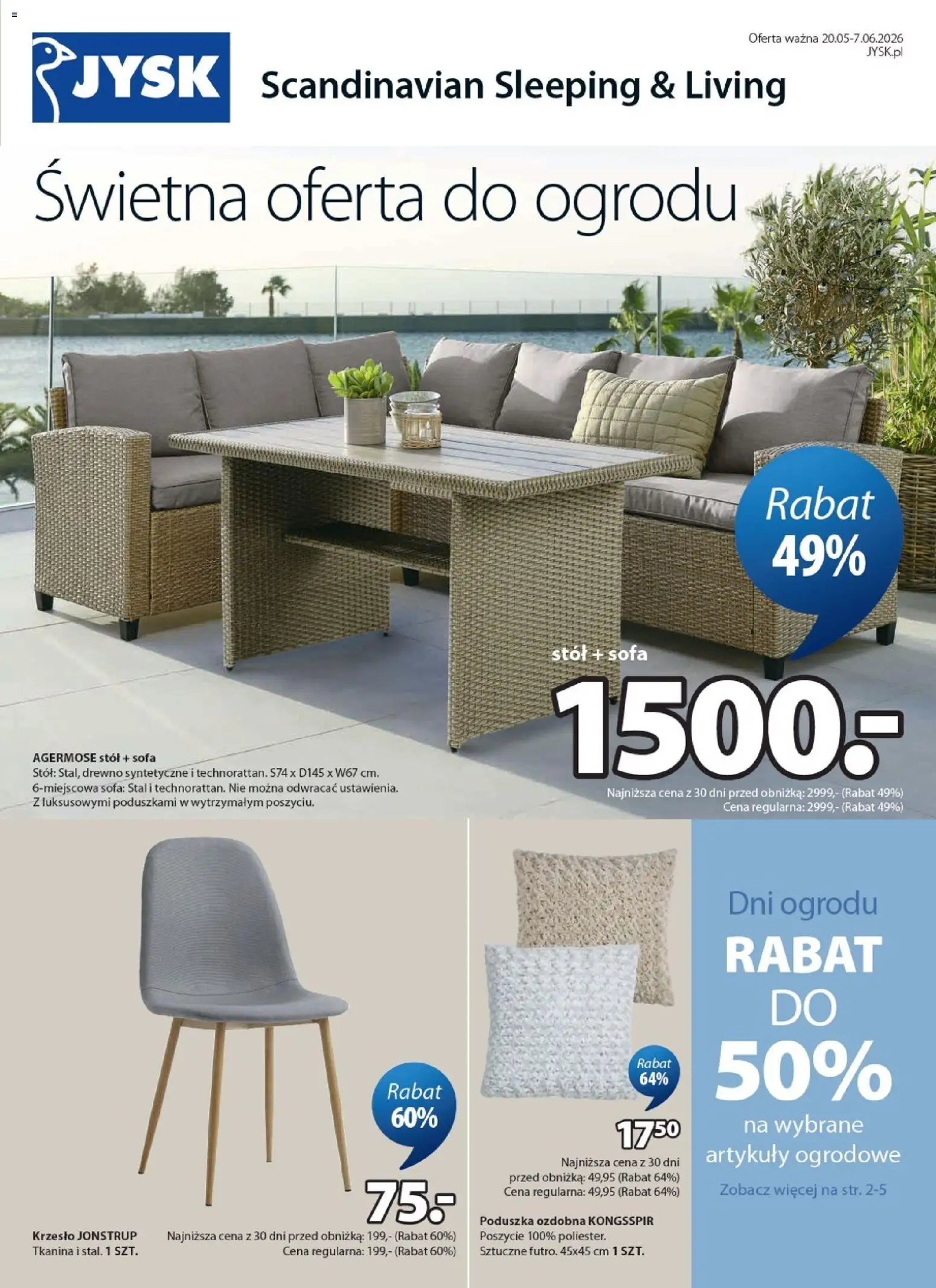 JYSK gazetka od 20.05.2026 | Strona: 1 | Produkty: Poduszka, Sofa, Stół, Krzesło