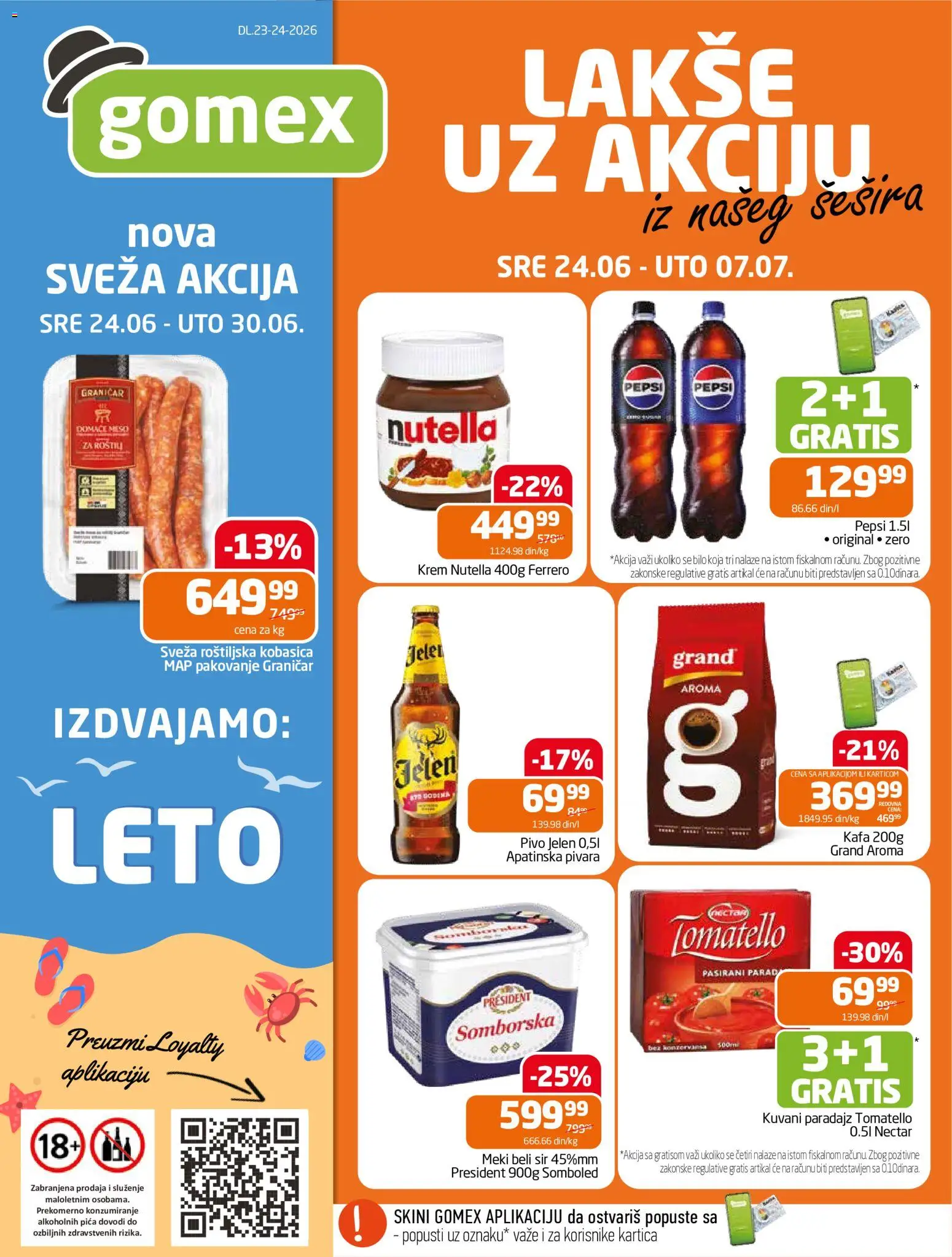 Gomex katalog - važi od 24.06.2026 | Strana: 1 | Proizvode: Sir, Pica, Pivo, Paradajz