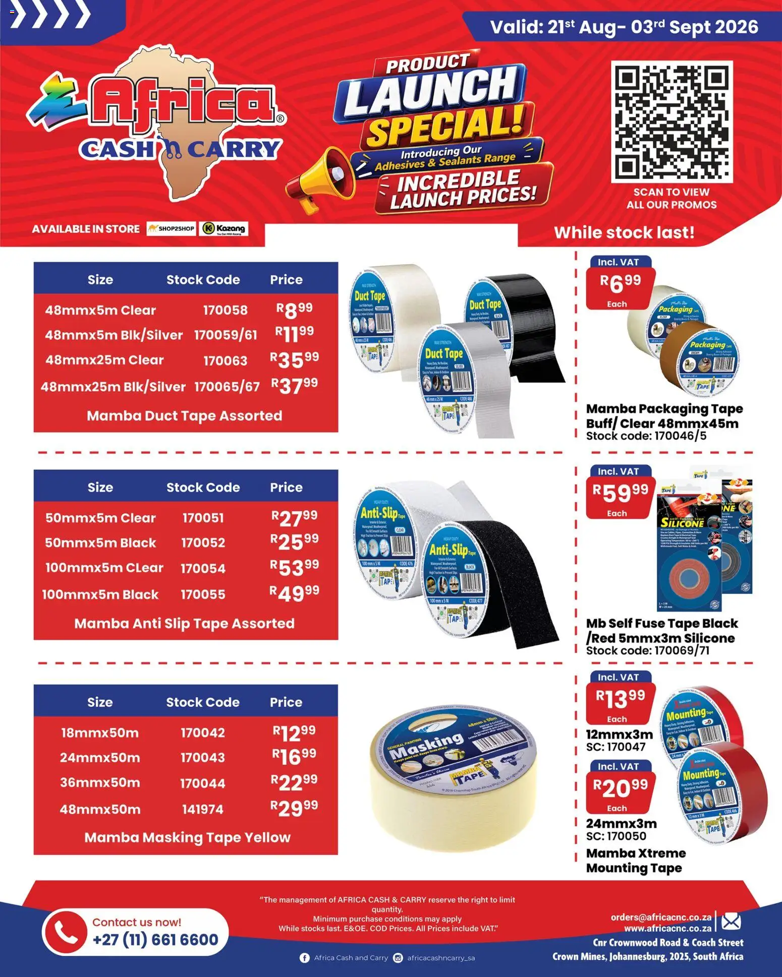 New Africa Cash & Carry catalogue – valid from 21/08/2026 | Page: 5 | Products: Stock, Silicone, Tape