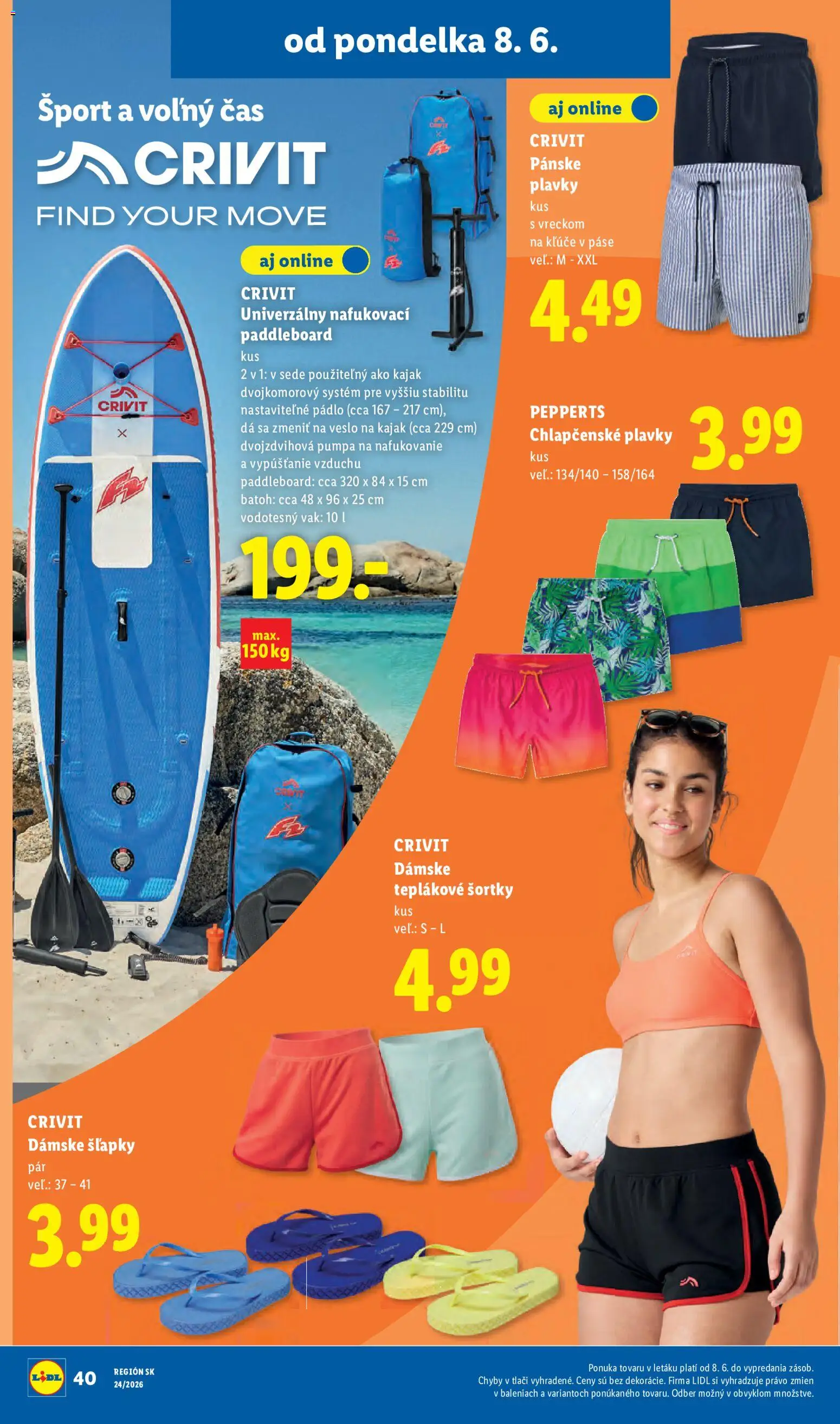 Nové Lidl akcie – leták je platný od 08.06.2026 | Strana: 58 | Produkty: Pumpa, Plavky, Batoh