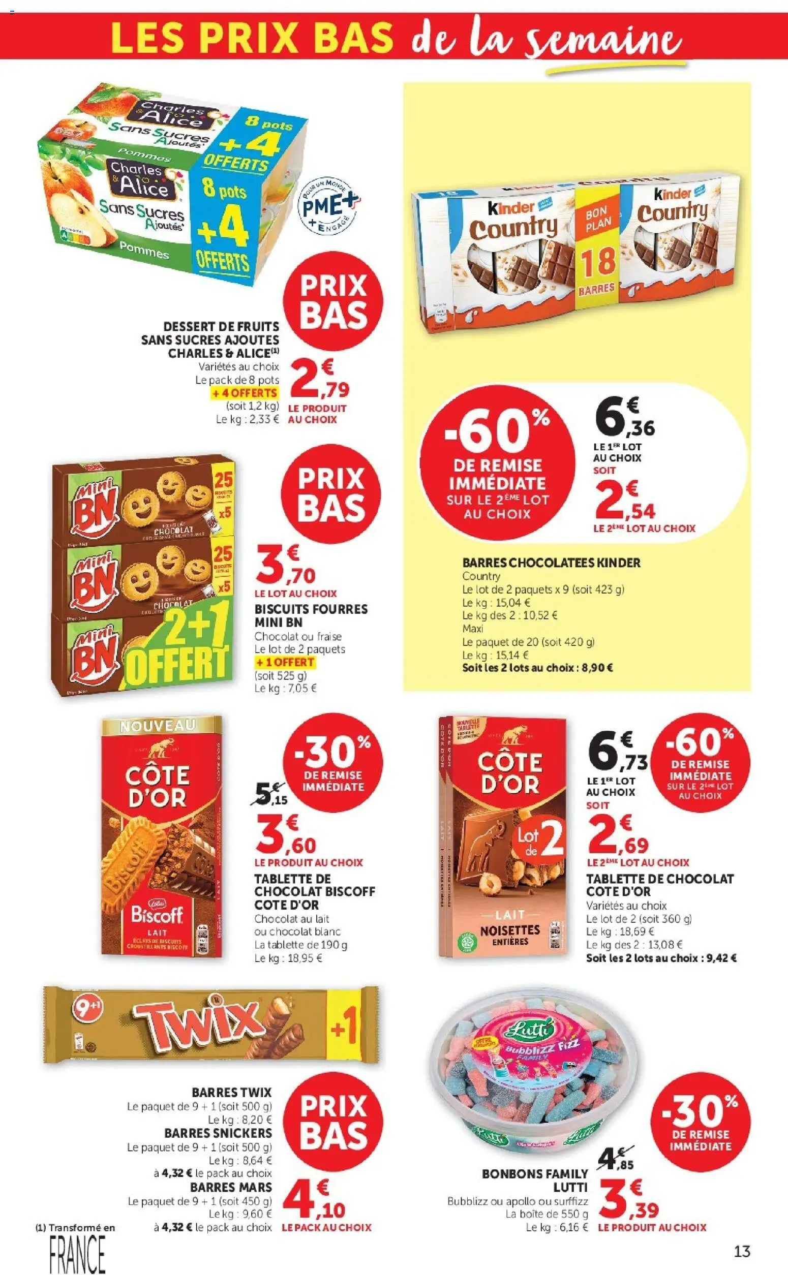 {H1} | Page: 13 | Produits: Tablette, Noisettes, Lait, Kinder country