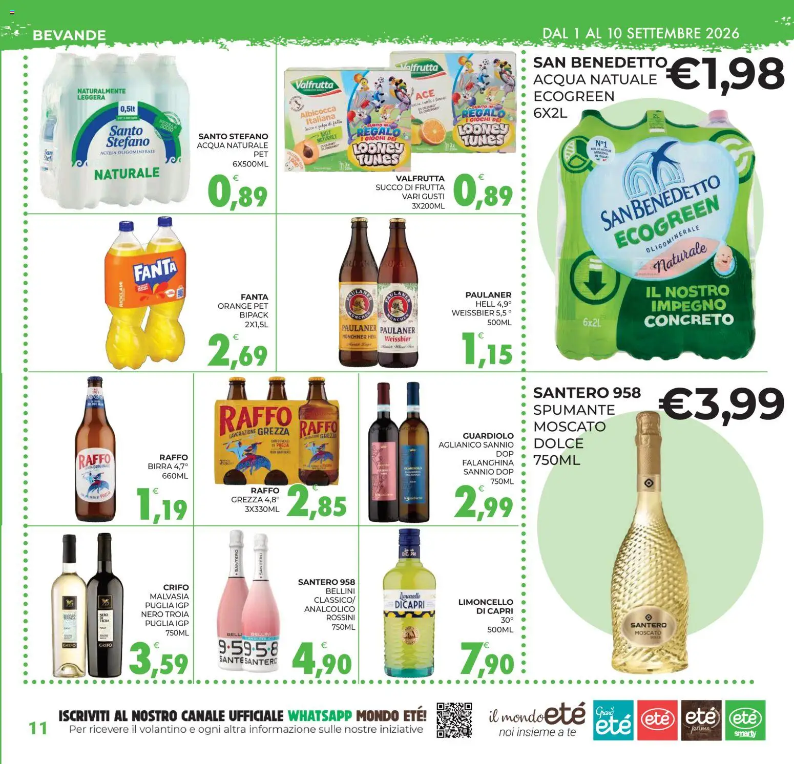 Volantino Eté del 01/09/2026 | Pagina: 11 | Prodotti: Birra, Spumante, Acqua naturale, Succo di frutta