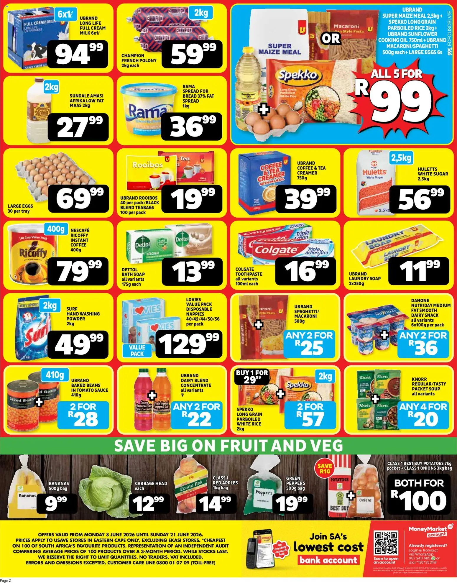 New Usave catalogue – valid from 08.06.2026 | Page: 2 | Products: Tray, Eggs, Pasta, Fruit