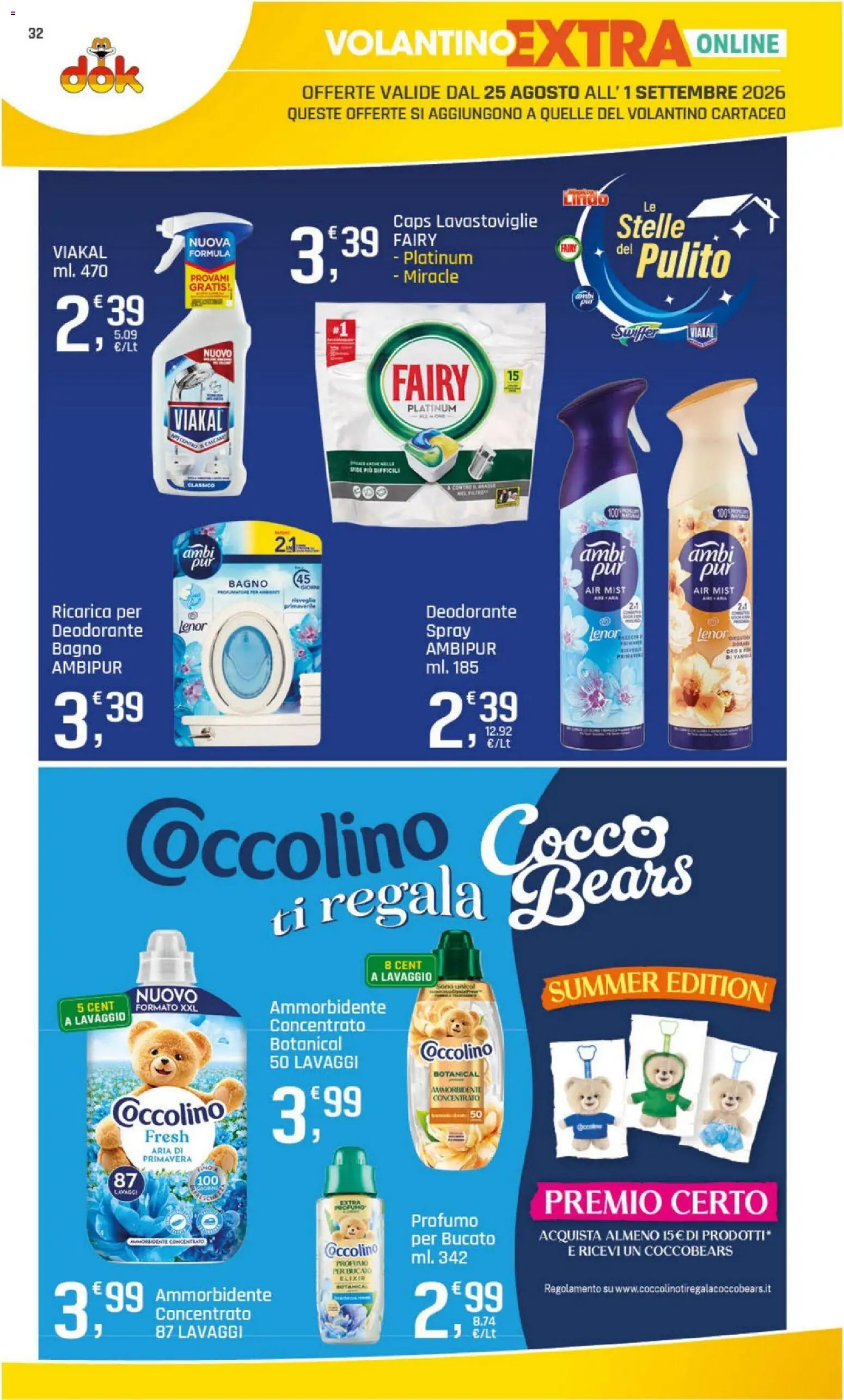 Volantino DOK del 20/08/2026 | Pagina: 32 | Prodotti: Deodorante, Ammorbidente, Lavastoviglie, Bagno