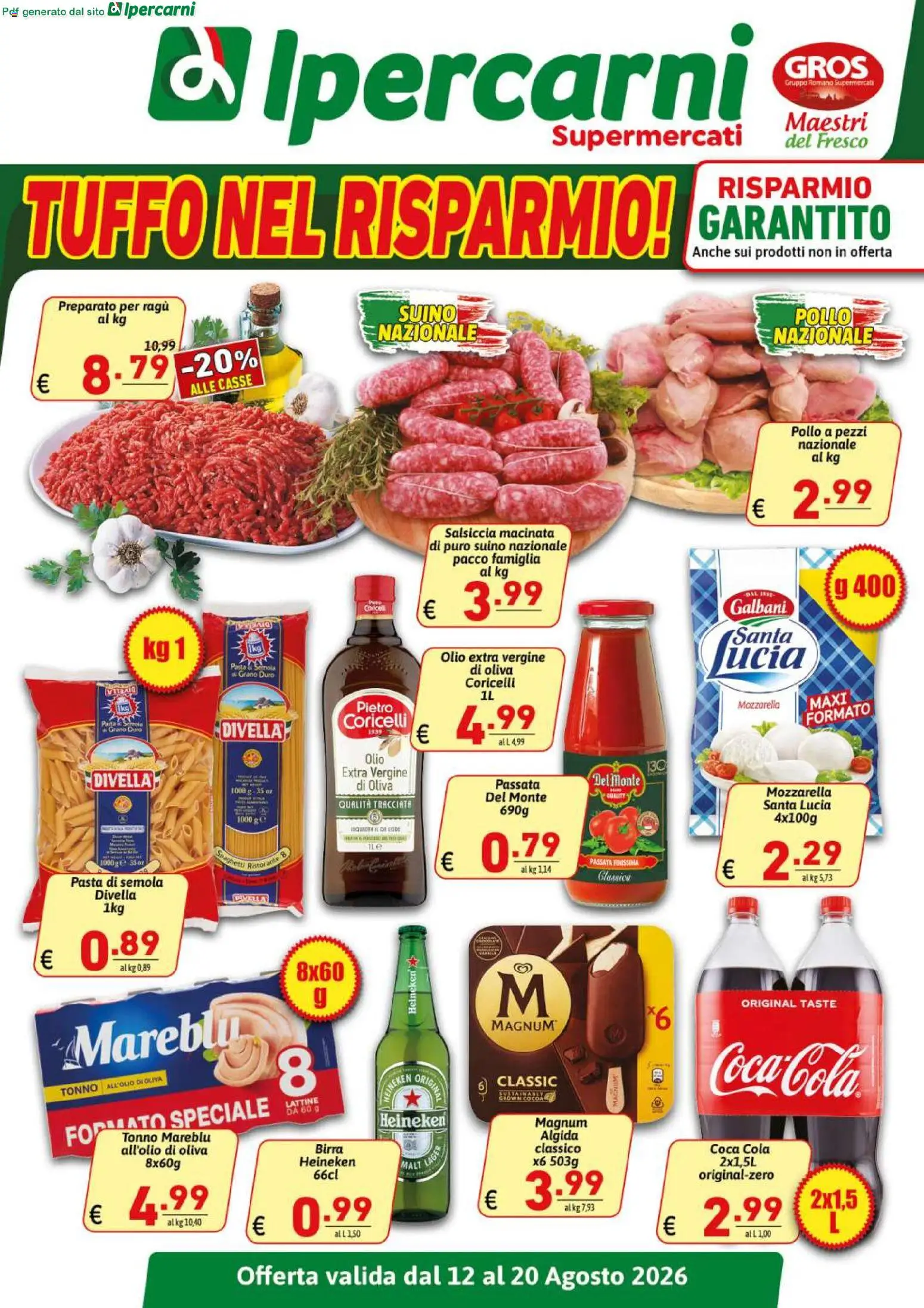 Volantino Ipercarni del 12/08/2026 | Pagina: 1 | Prodotti: Pollo, Divella, Olio, Salsiccia