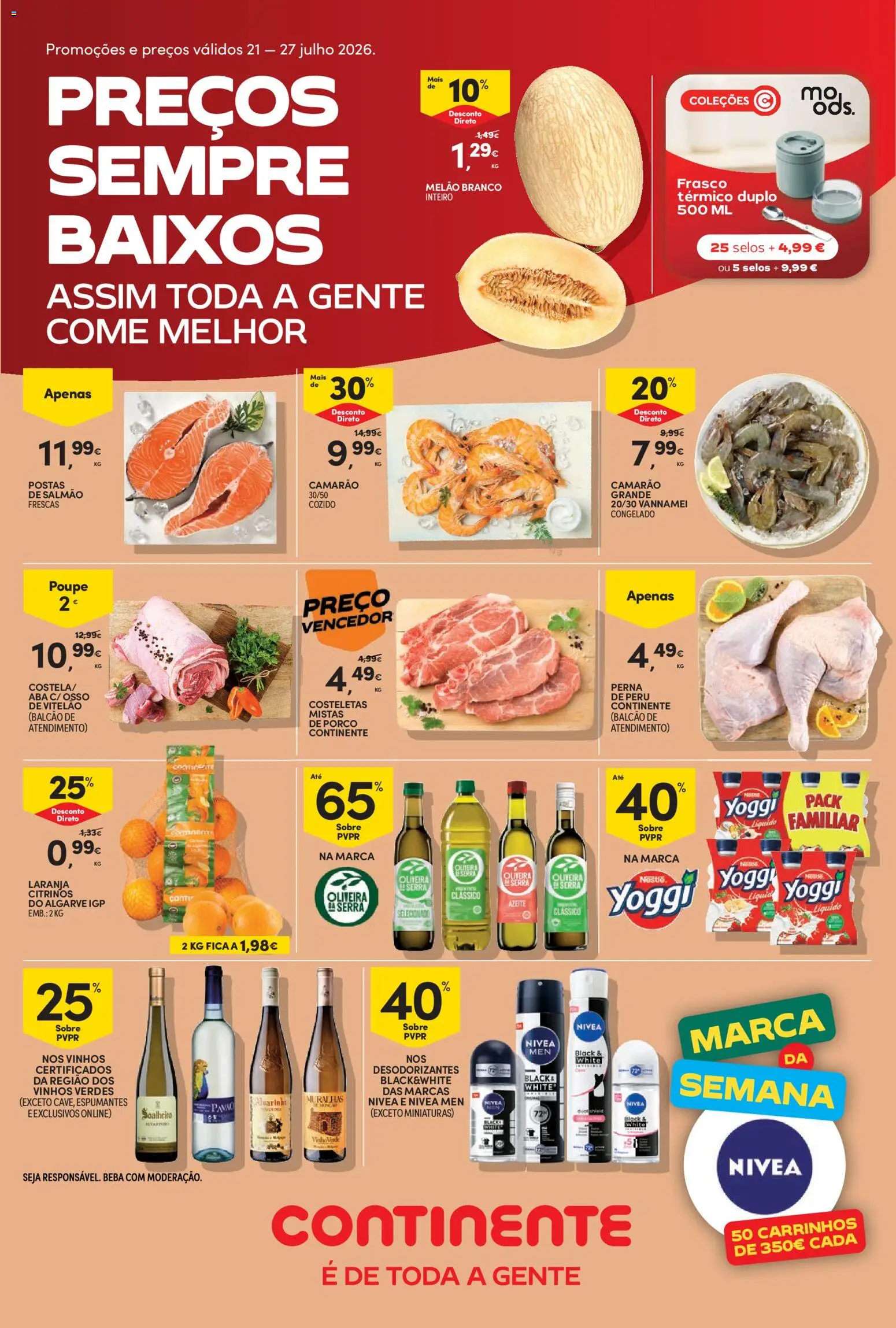 Continente Semanal Continente Bom Dia │ válido de 21/07/2026 | Página: 1 | Produtos: Azeite, Peru, Camarão, Melão