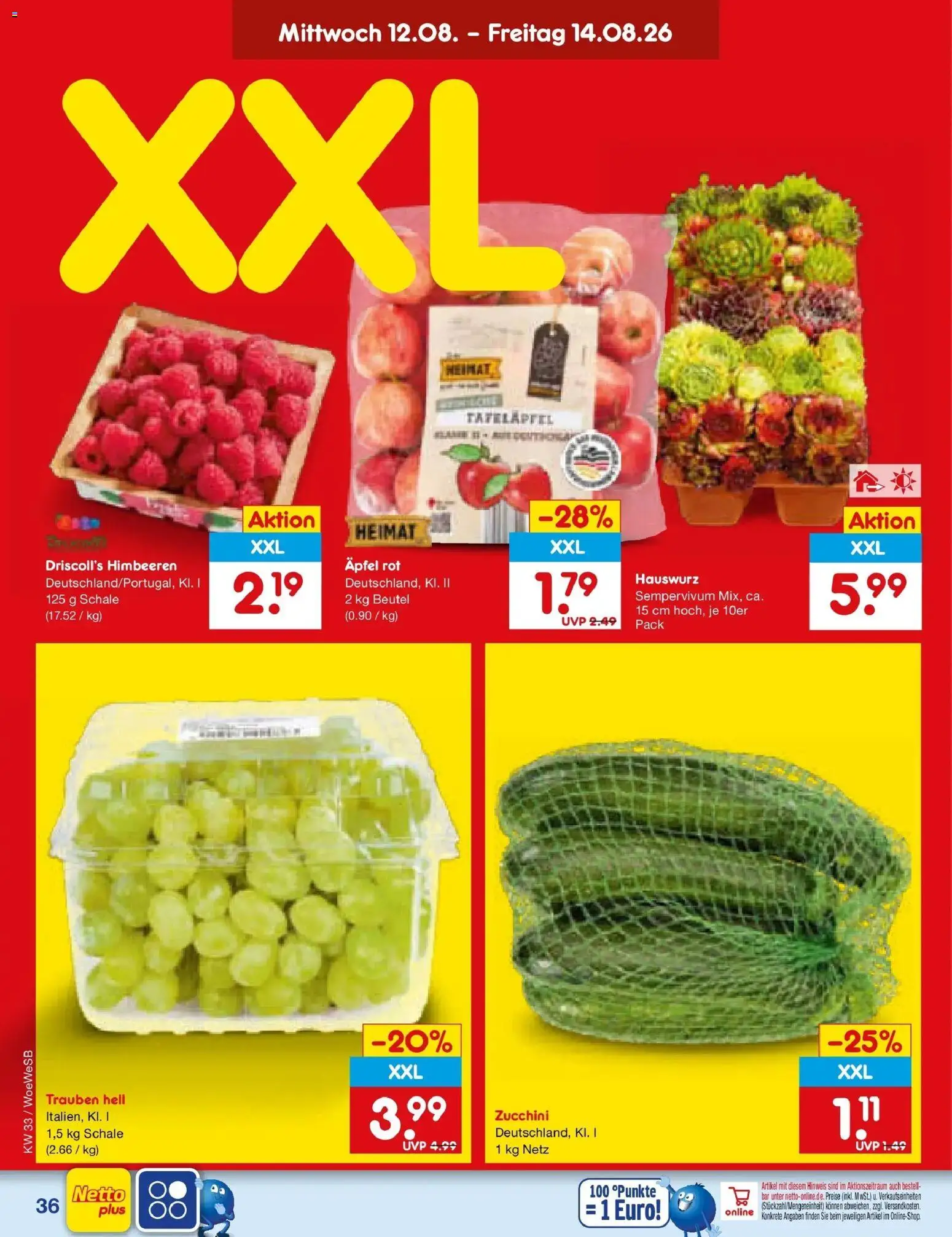 Netto Marken-Discount Prospekt Katzweiler (ab 10.08.2026) » Angebote | Seite: 50 | Produkte: Himbeeren, Trauben, Äpfel, Zucchini