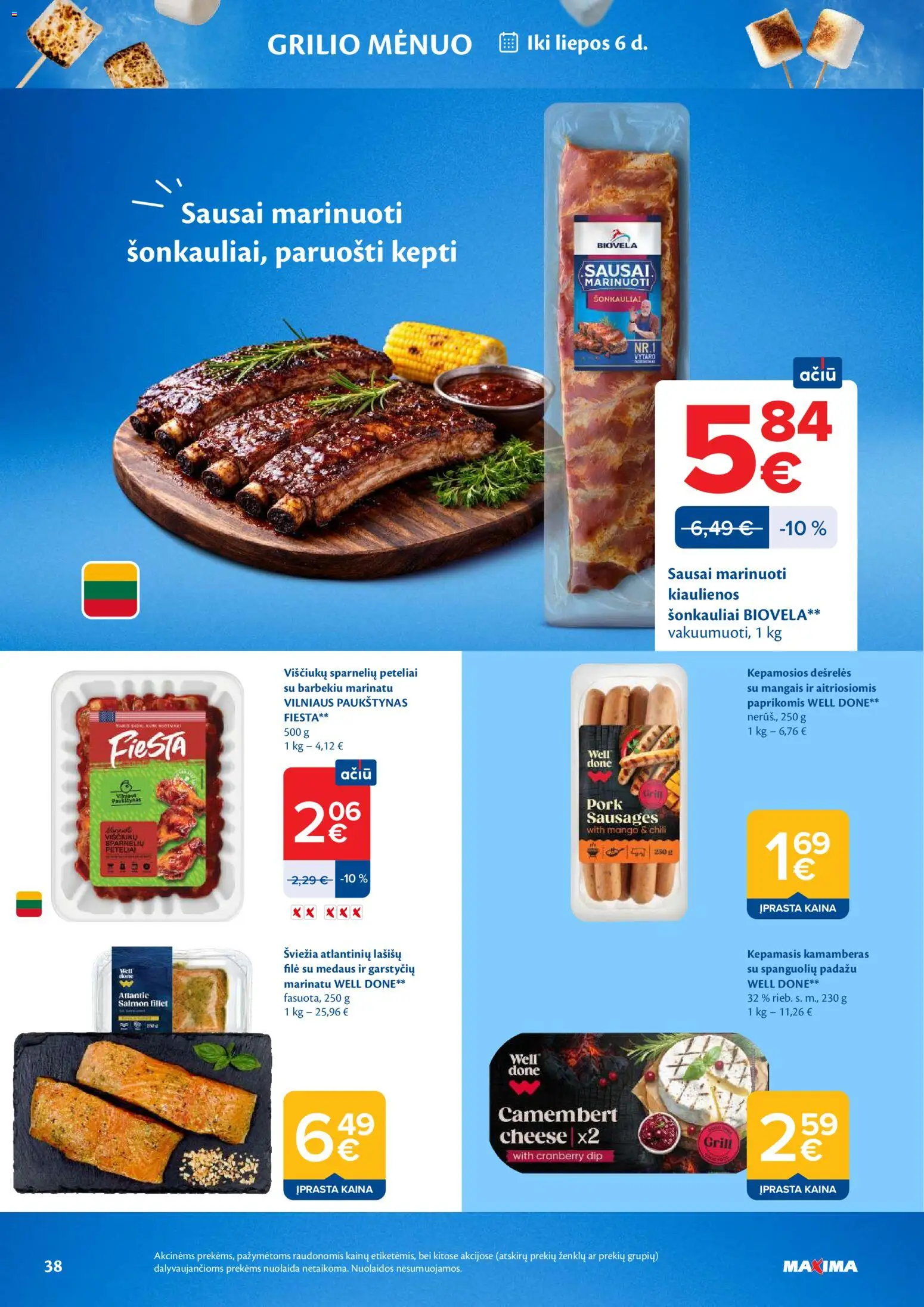 MAXIMA akcijos nuo 16.06.2026 | Puslapis: 38 | Prekių: Kiaulienos, Dešrelės, Viščiukų, Lašišų filė