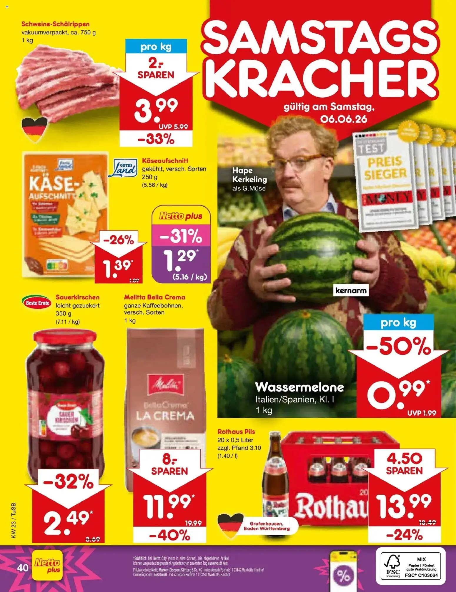 Netto Marken-Discount Prospekt Lahr-Langenwinkel – gültig ab 01.06.2026 | Seite: 56 | Produkte: Melitta, Käse, Pils, Wassermelone