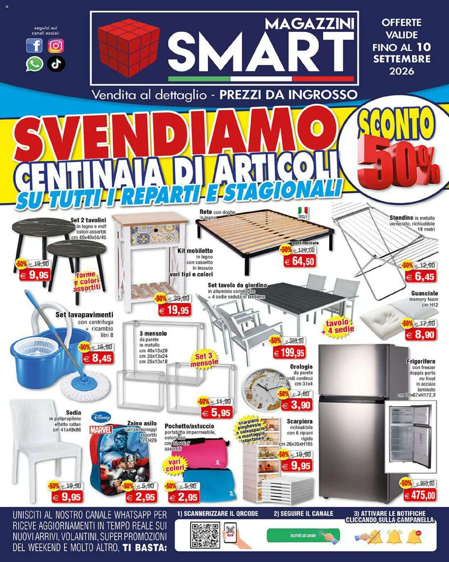 Volantino Magazzini Smart del 27/08/2026 | Pagina: 1 | Prodotti: Zaino, Scarpiera, Frigorifero, Mobiletto