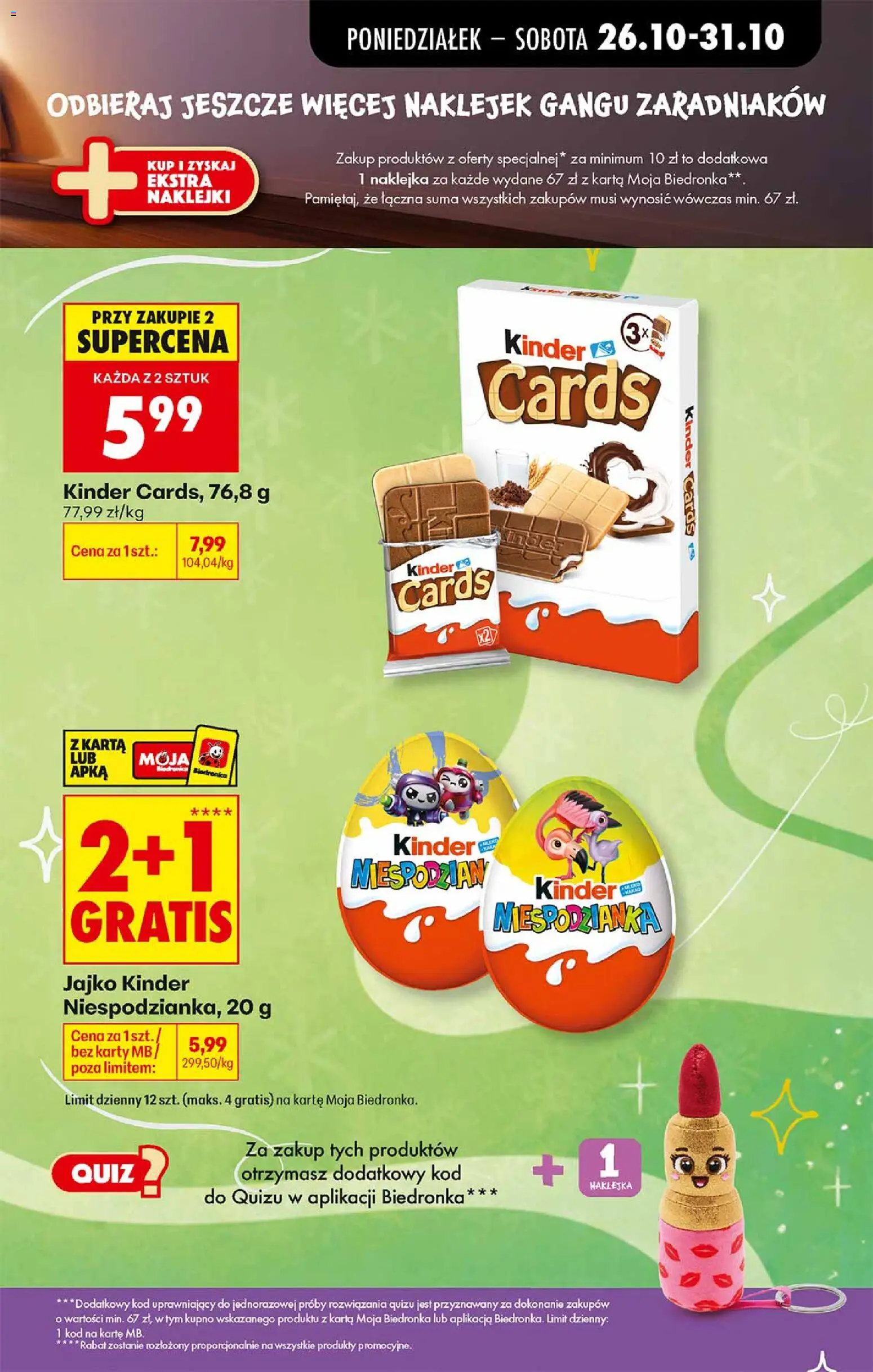 Biedronka gazetka - Gang zaradniaków od 26.10.2026 | Strona: 5 | Produkty: Karta, Naklejki, Kinder Chocolate, Kinder cards