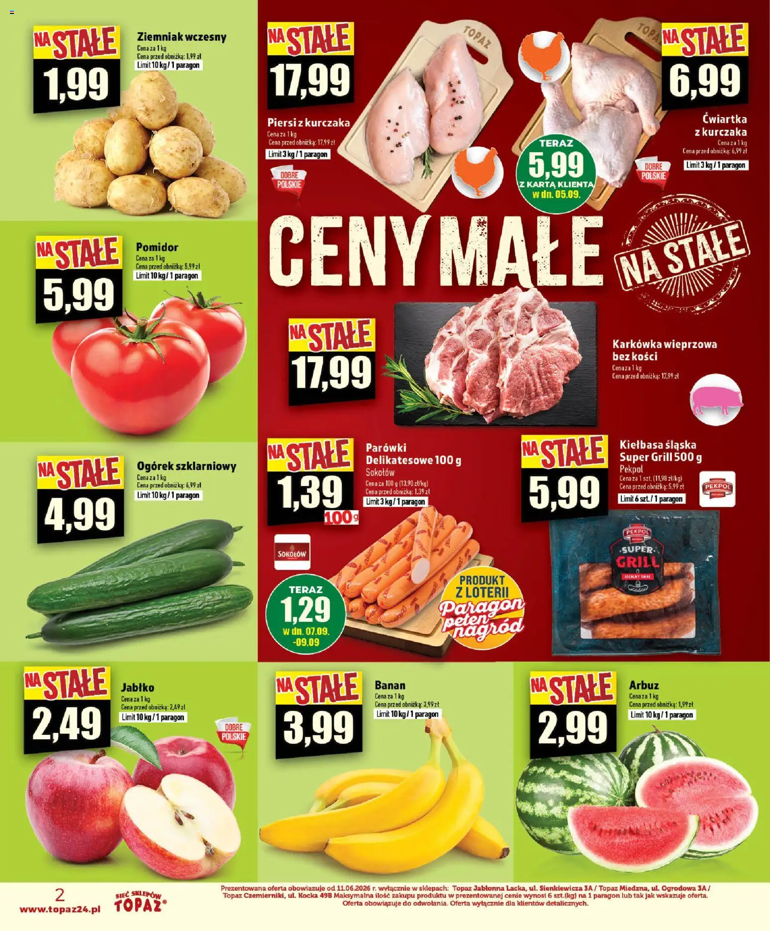 Topaz gazetka - Ceny małe na stałe od 03.09.2026 | Strona: 2 | Produkty: Karkówka, Piersi, Parówki, Ogórek
