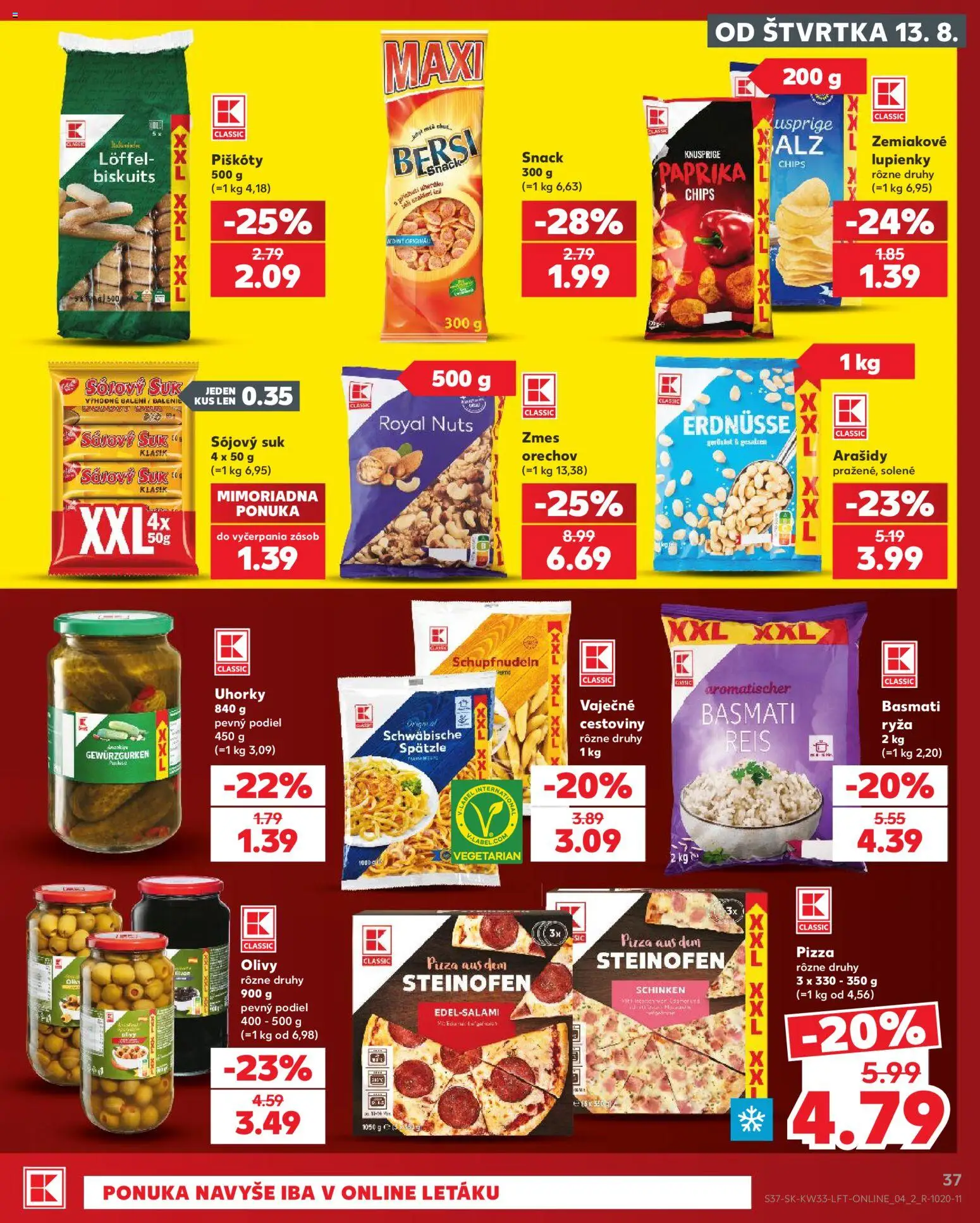 Nové Kaufland akcie – leták je platný od 13.08.2026 | Strana: 37 | Produkty: Pizza, Ryža, Cestoviny, Arašidy