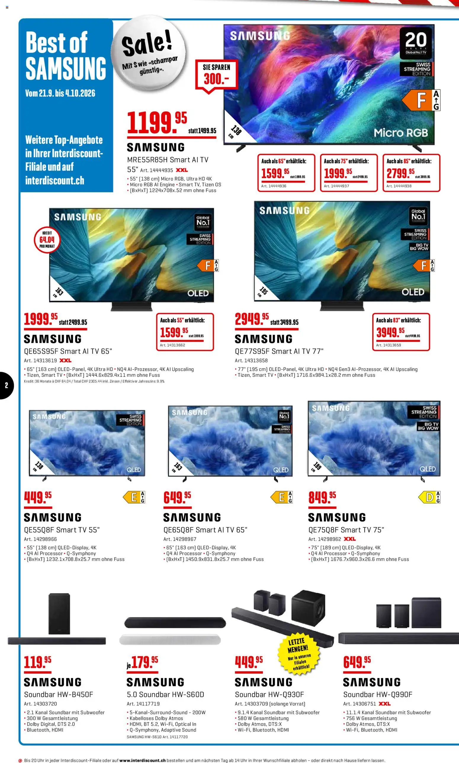 Interdiscount aktionen – gültig ab 21.09.2026 | Seite: 2 | Produkte: Soundbar, TV, Samsung