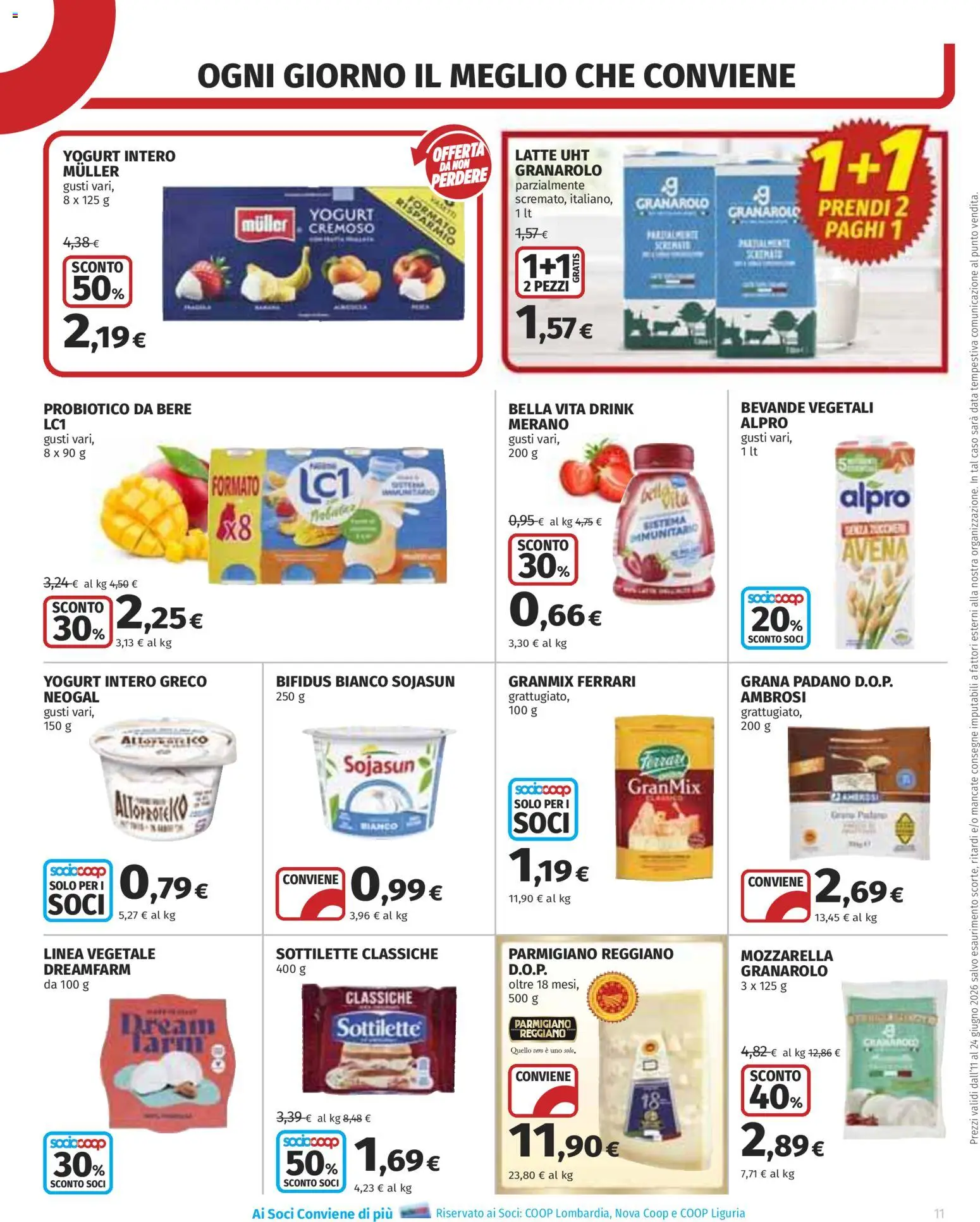 Volantino COOP del 11.06.2026 | Pagina: 11 | Prodotti: Yogurt, Mozzarella, Parmigiano reggiano, Parmigiano