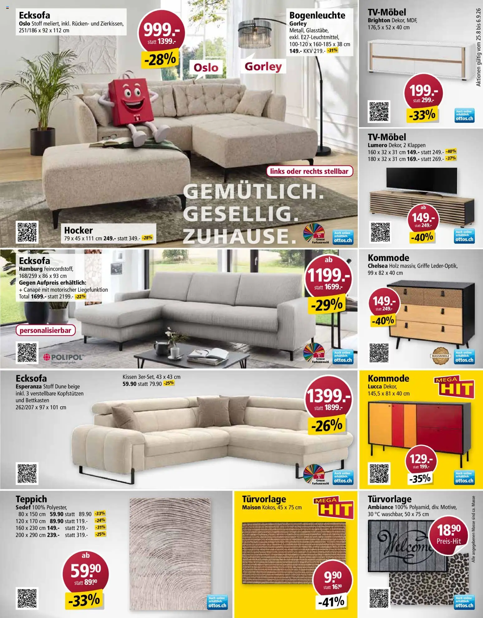 Otto's aktionen – gültig ab 25.08.2026 | Seite: 9 | Produkte: Hocker, Kommode, Teppich, Ecksofa