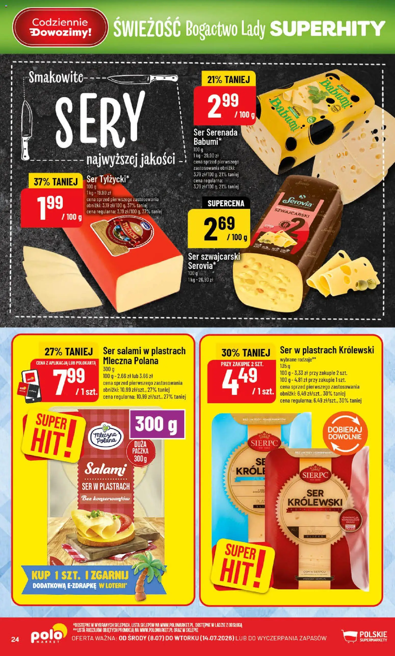 POLOmarket gazetka od 08.07.2026 | Strona: 24 | Produkty: Sery, Ser, Salami