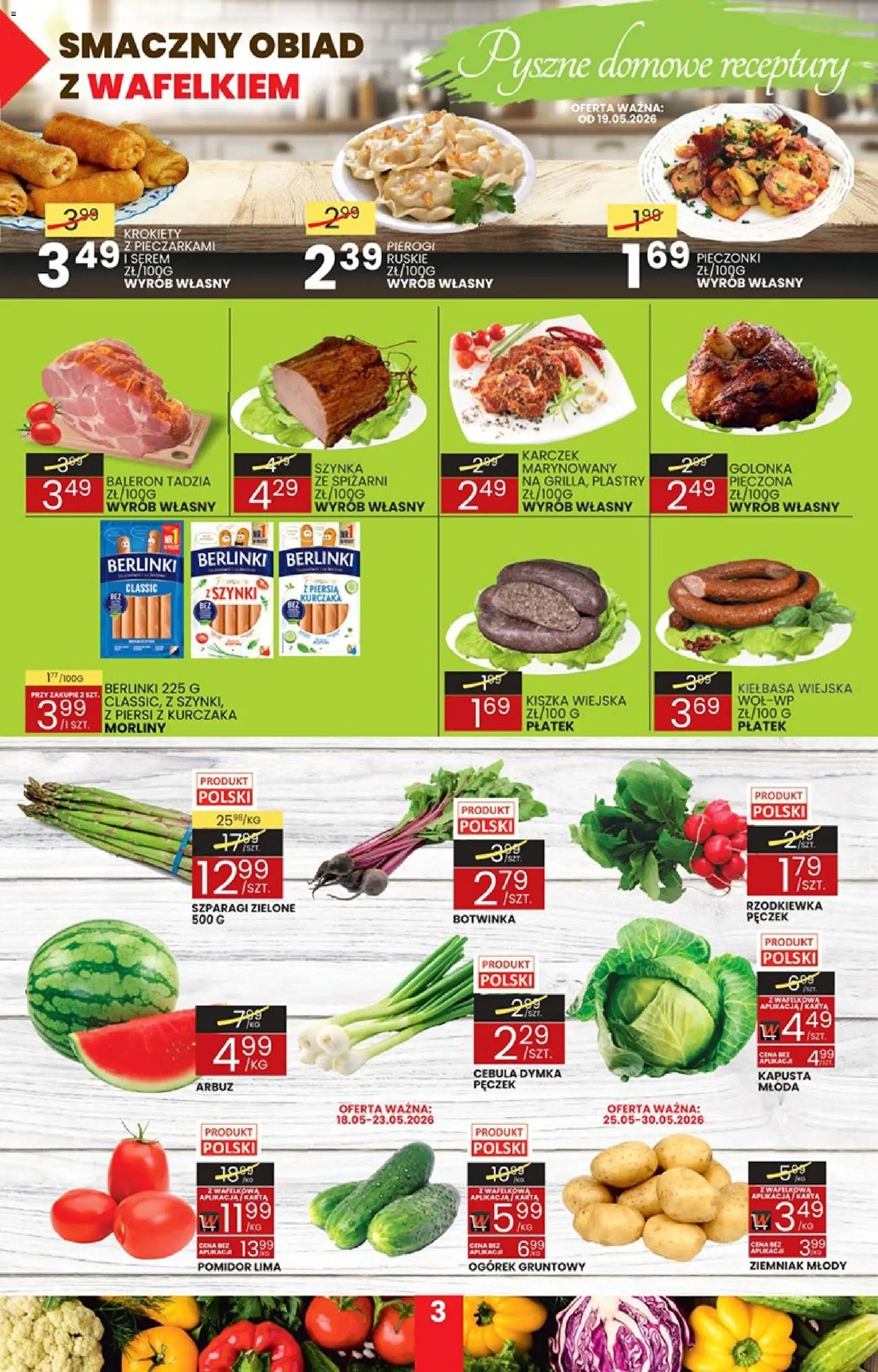 Wafelek gazetka od 18.05.2026 | Strona: 3 | Produkty: Kiełbasa, Kapusta, Karta, Botwinka
