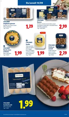 Anteprima del volantino ITALIANO Ricotta dolce al limone, 180 g confezione, 1 kg = 11.06 € valido a partire dal 10/09/2026 | Pagina: 55