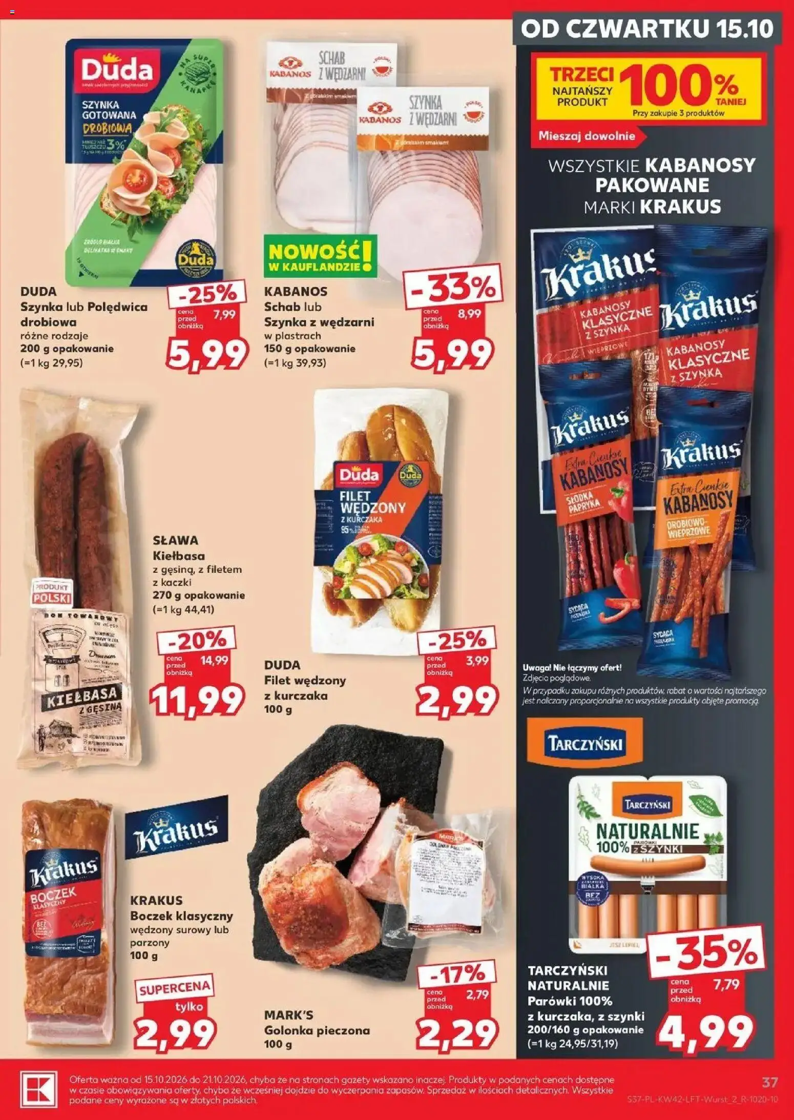 Kaufland aktualna gazetka od 15.10.2026 - od jutra PDF | Strona: 37 | Produkty: Golonka, Parówki, Szynka, Filet