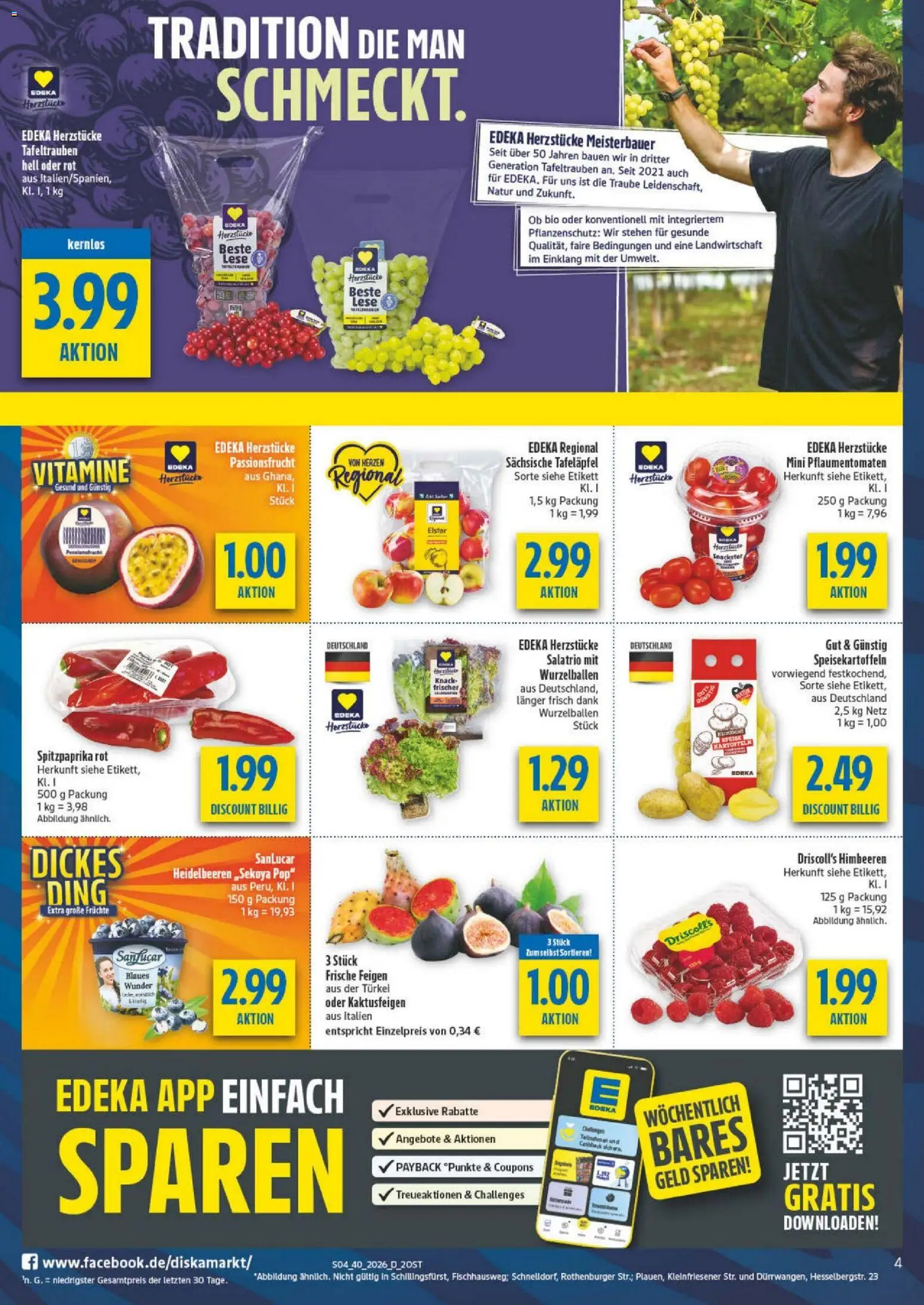 Diska Prospekt – gültig ab 28.09.2026 | Seite: 4 | Produkte: Himbeeren, Heidelbeeren, Kartoffeln, Feigen