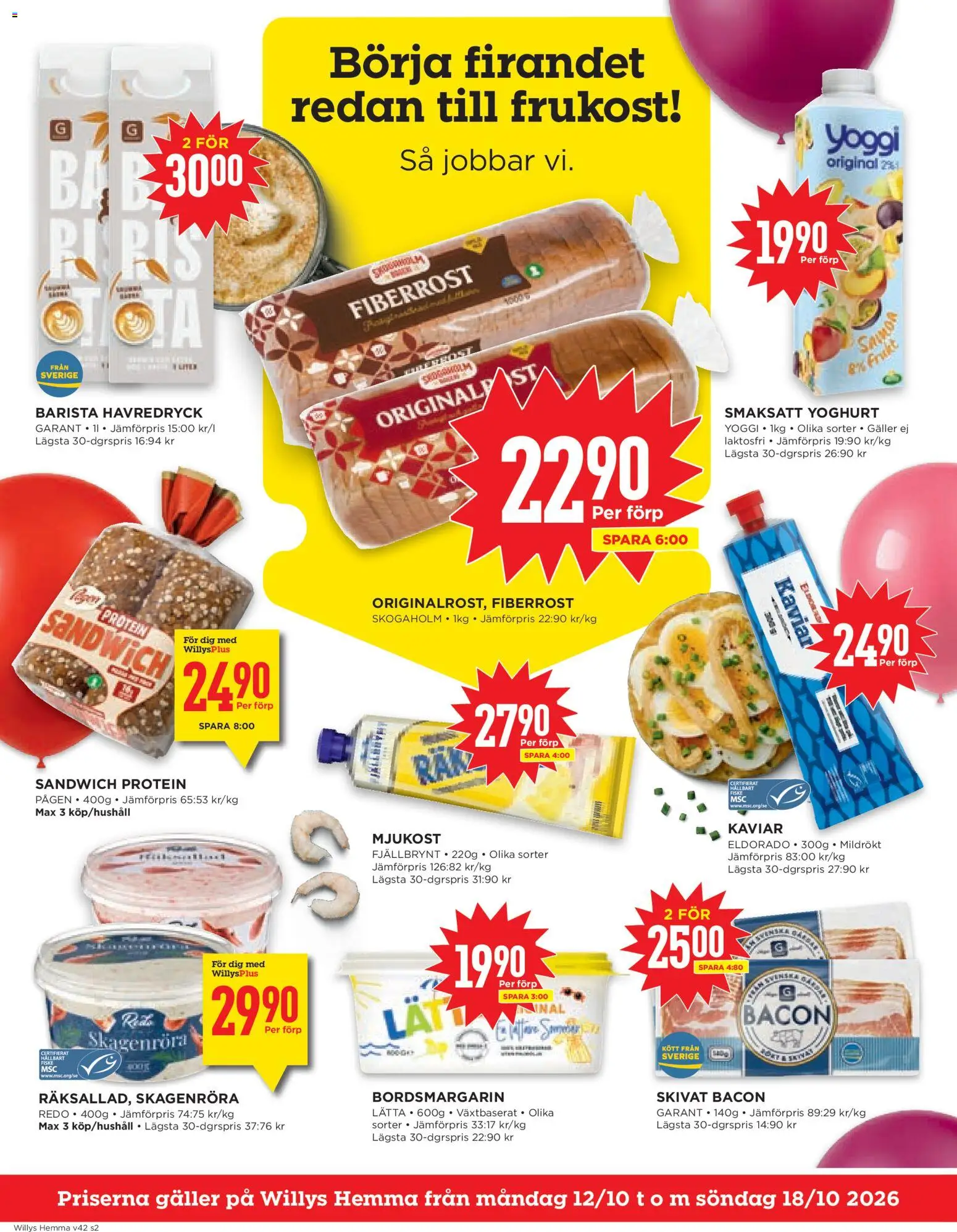 Willys reklamblad aktuell från 12/10/2026 | Sida: 2 | Produkter: Sandwich, Yoghurt, Kött, Yoggi