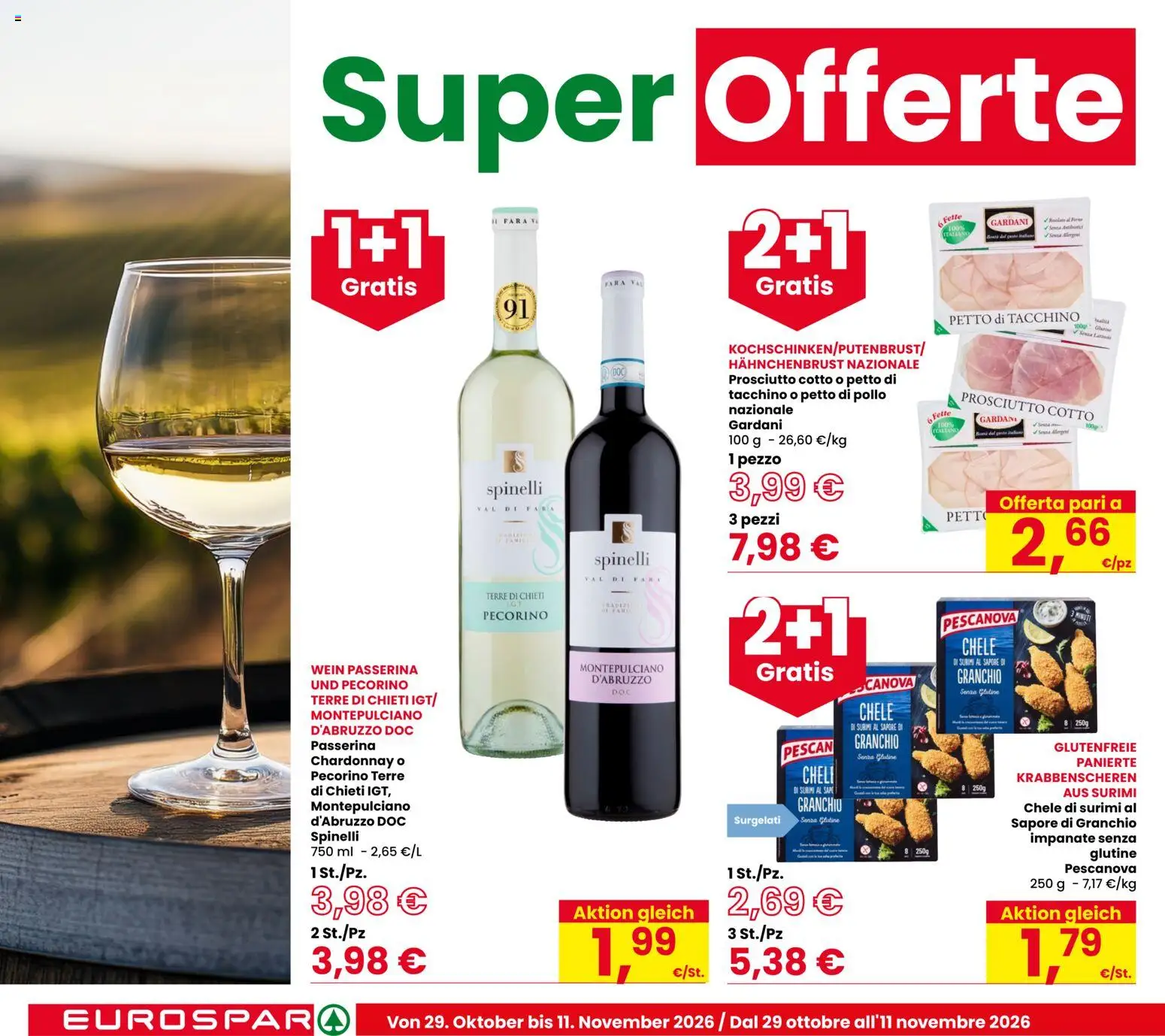 Volantino Eurospar del 29/10/2026 | Pagina: 2 | Prodotti: Senza glutine, Pollo, Surimi, Pecorino