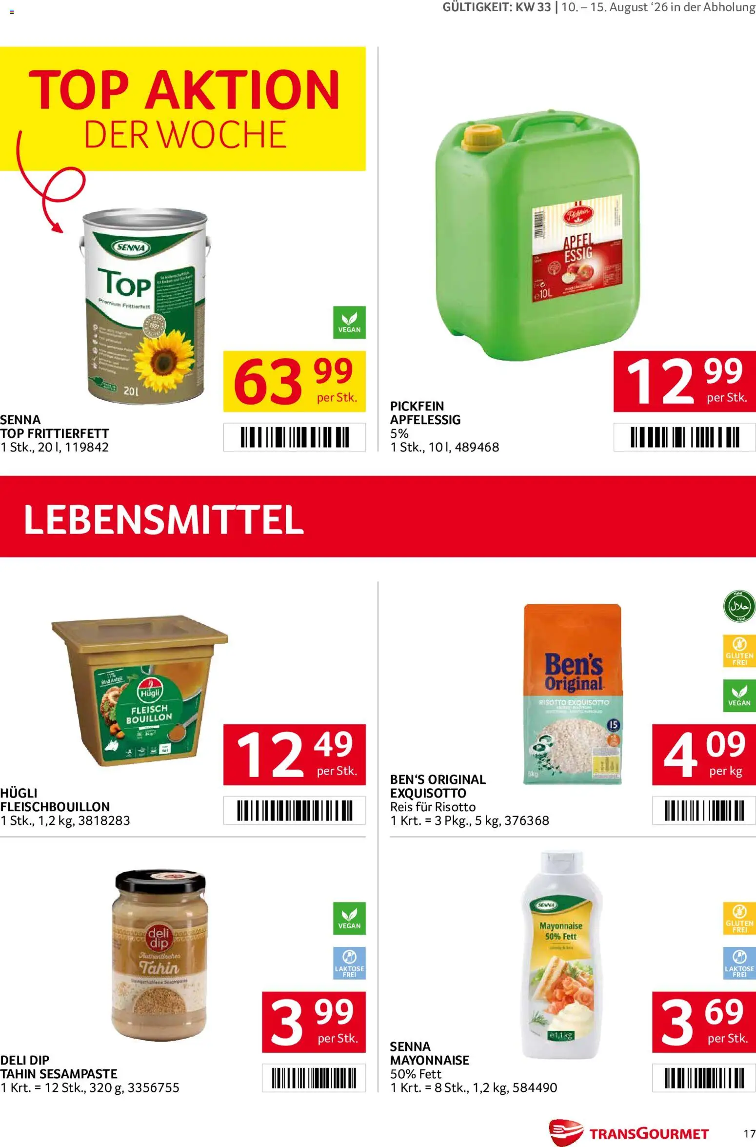 Transgourmet Flugblatt gültig ab 10.08.2026 | Seite: 17 | Produkte: Mayonnaise, Libacomb, Reis