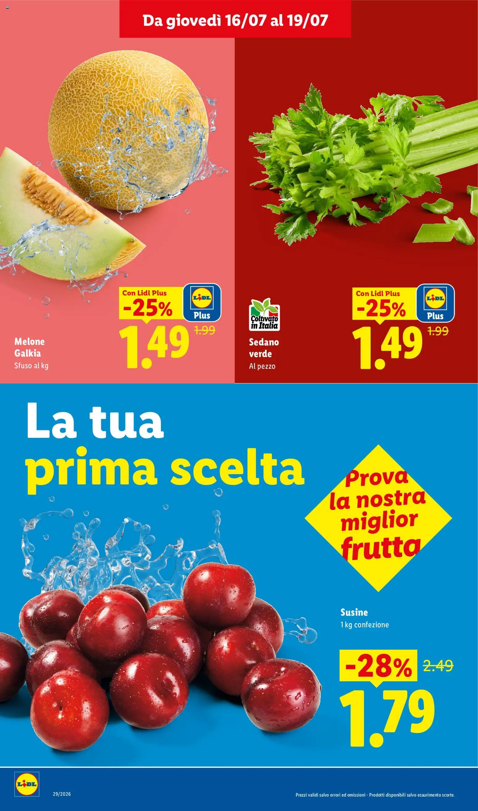 Volantino Lidl del 16/07/2026 | Pagina: 4 | Prodotti: Frutta, Sedano, Melone, Susine