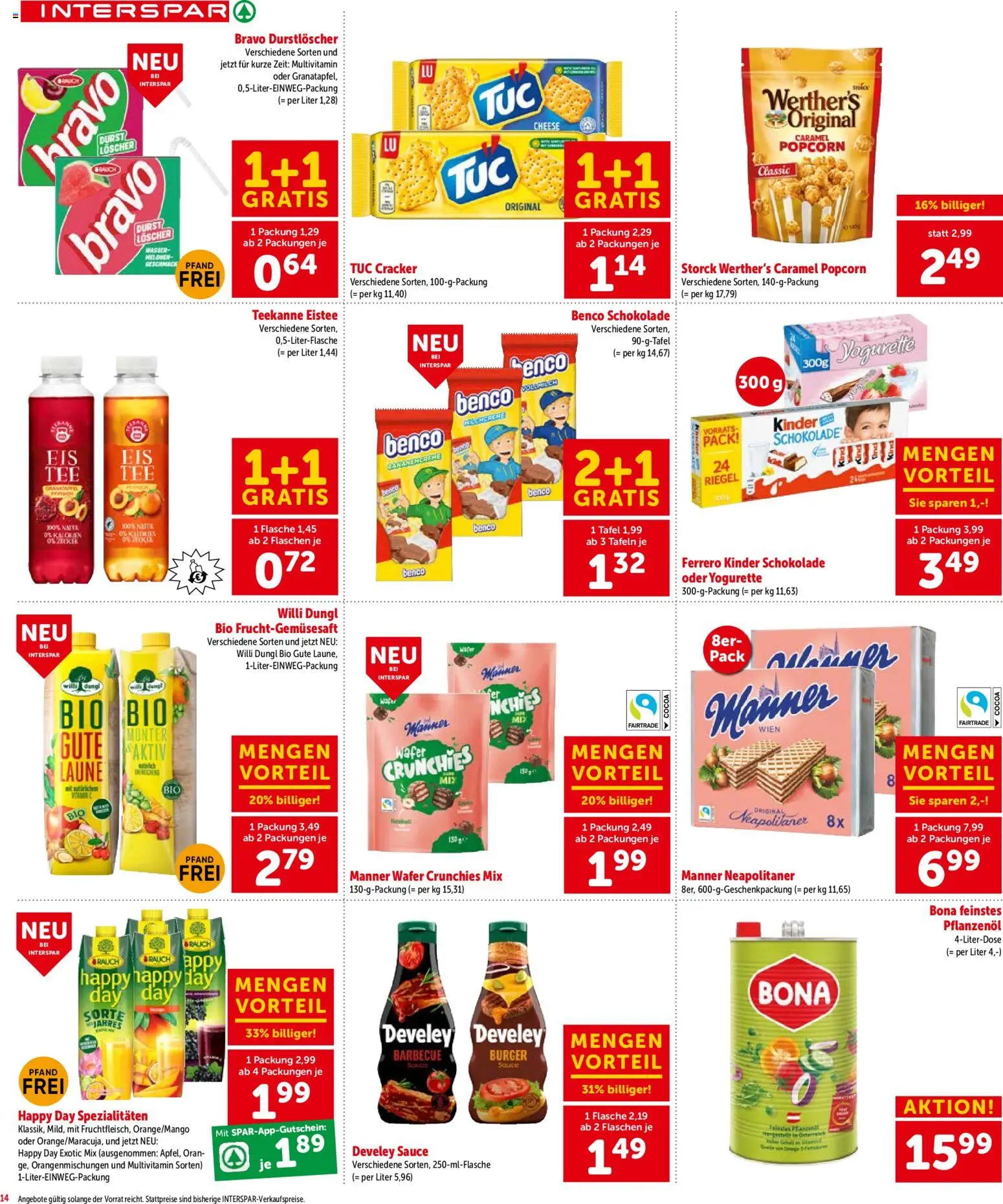 Interspar Flugblatt - Osttirol gültig ab 01.07.2026 | Seite: 14 | Produkte: Wasser, Öl, Schokolade, Papier blanc