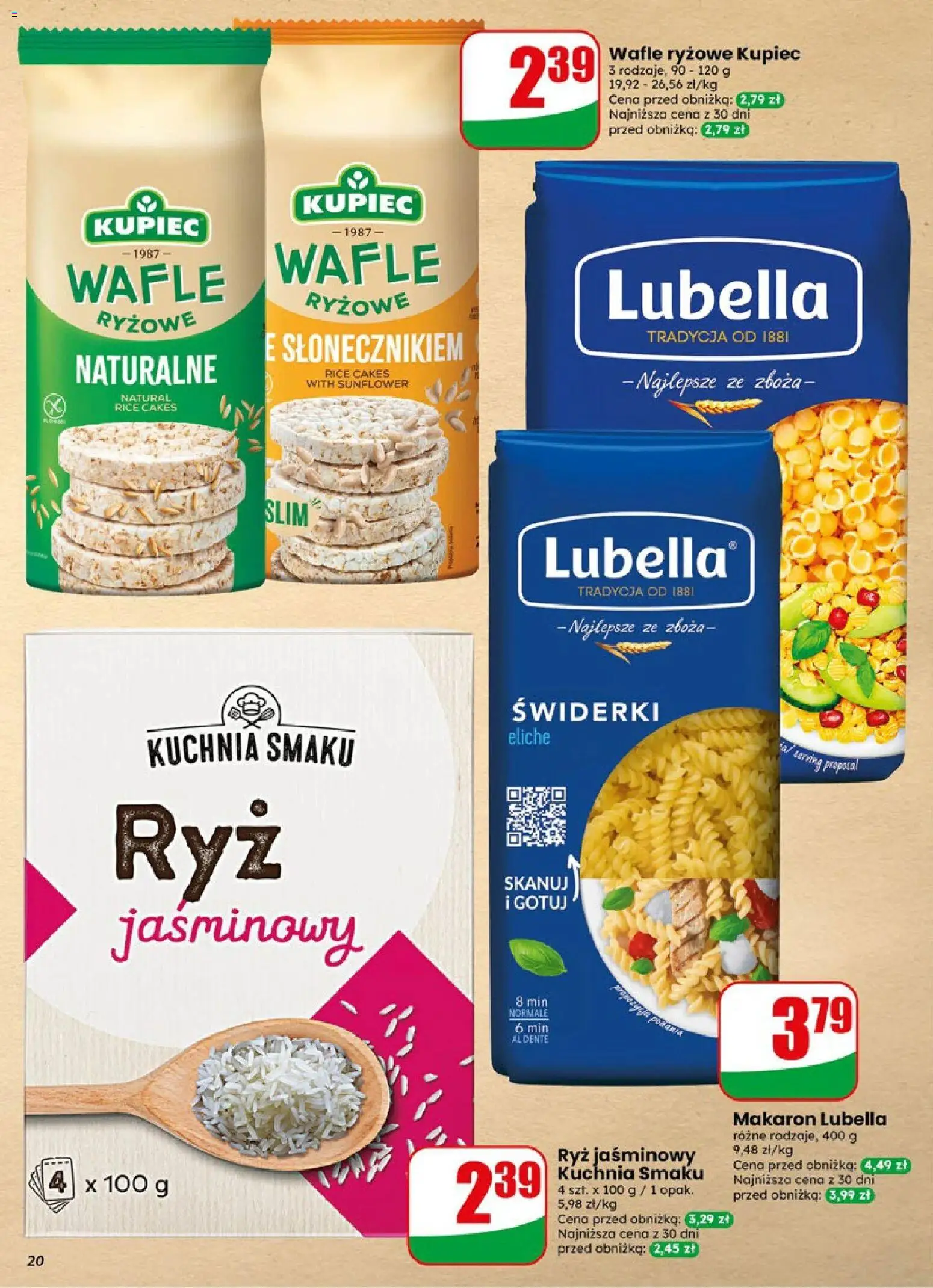 Dino gazetka od 19.08.2026 | Strona: 20 | Produkty: Wafle, Ryż jaśminowy, Zboża, Makaron