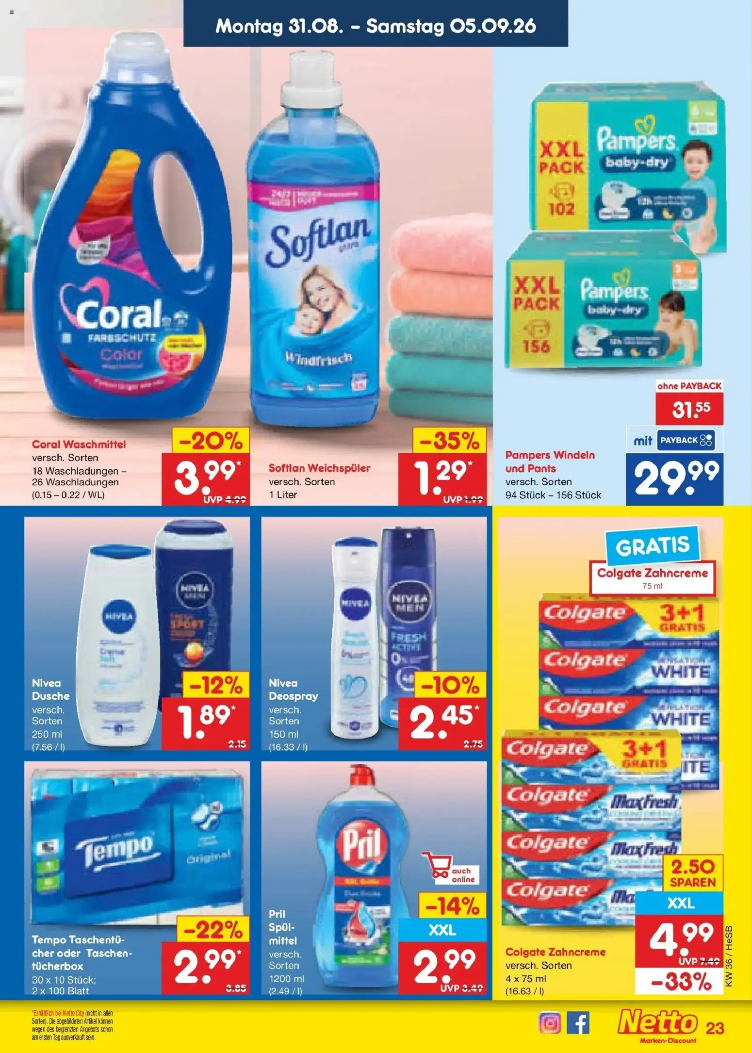 Netto Marken-Discount Prospekt Hamburg (ab 31.08.2026) » Angebote | Seite: 31 | Produkte: Dusche, Coral waschmittel, Deospray, Pril