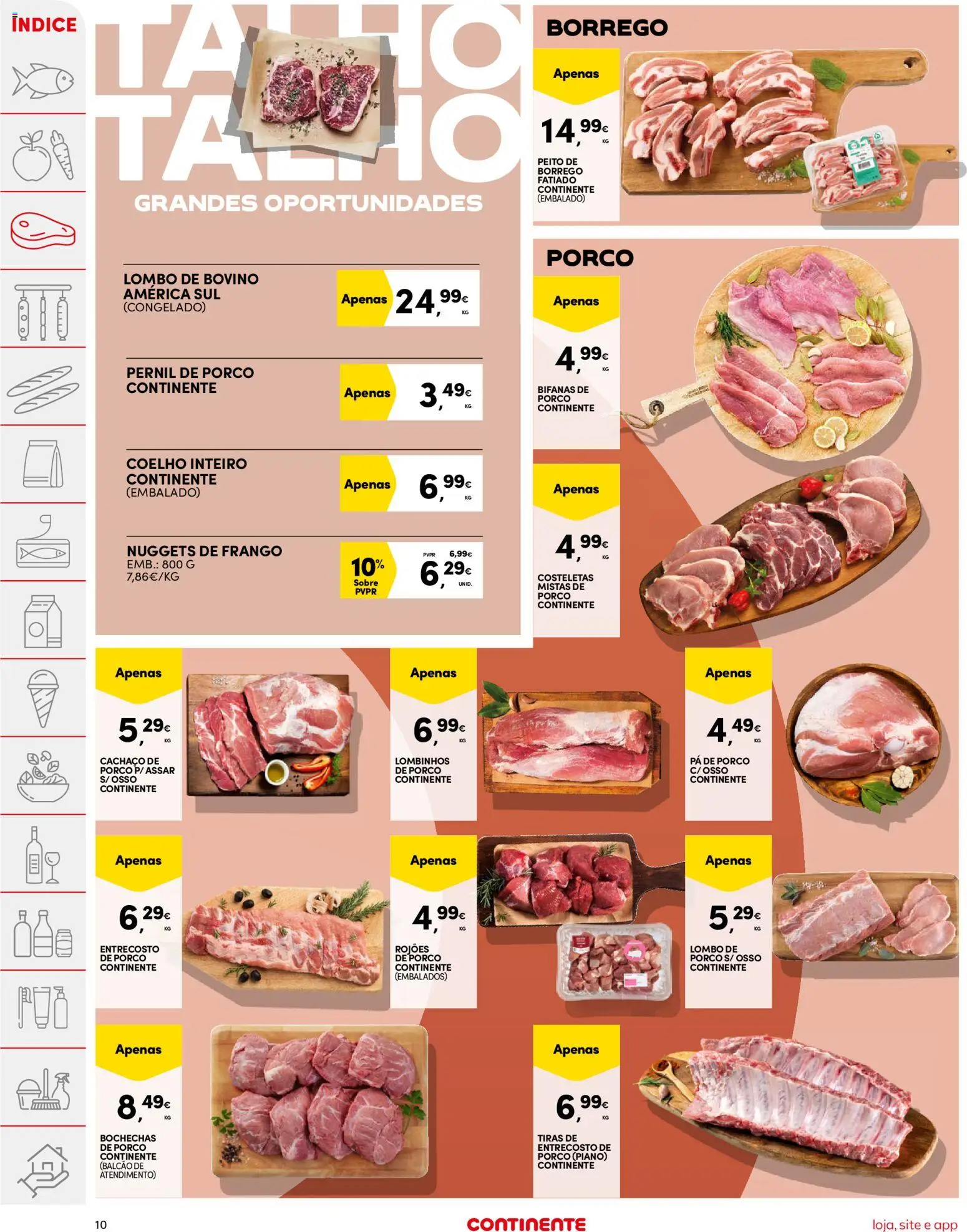 Continente folheto │ válido de 21.04.2026 | Página: 10 | Produtos: Pernil, Lombo, Coelho, Nuggets