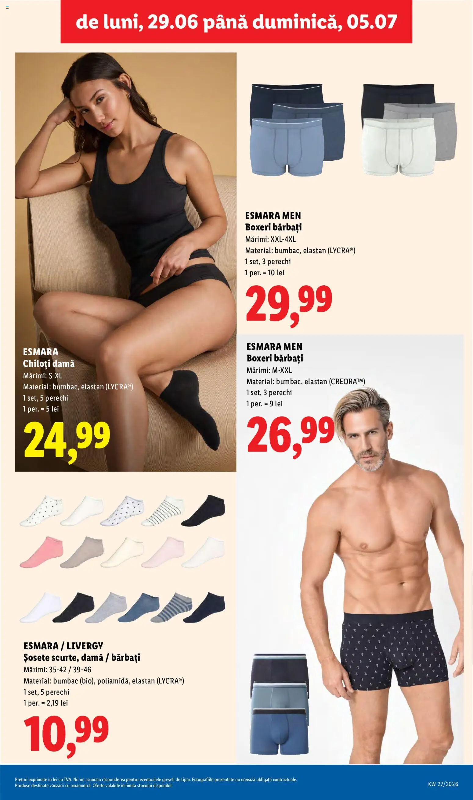 Noul catalog Lidl – valabil de la 29.06.2026 | Pagină: 51 | Produse: Chiloți, Șosete, Boxeri