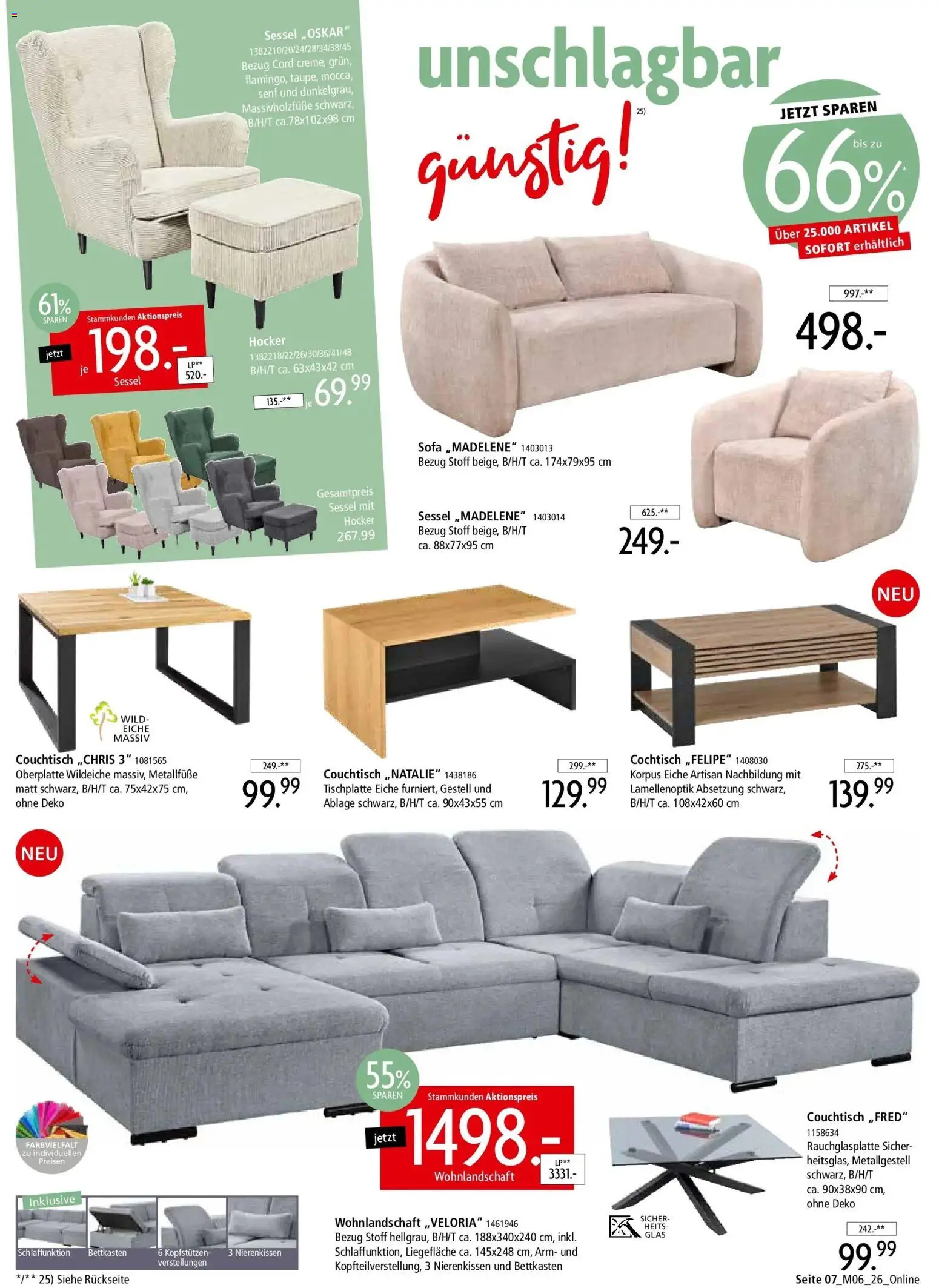 Zurbrüggen - Zurbrüggen: Unschlagbar günstig – gültig ab 01.05.2026 | Seite: 7 | Produkte: Hocker, Sofa, Sessel, Couchtisch