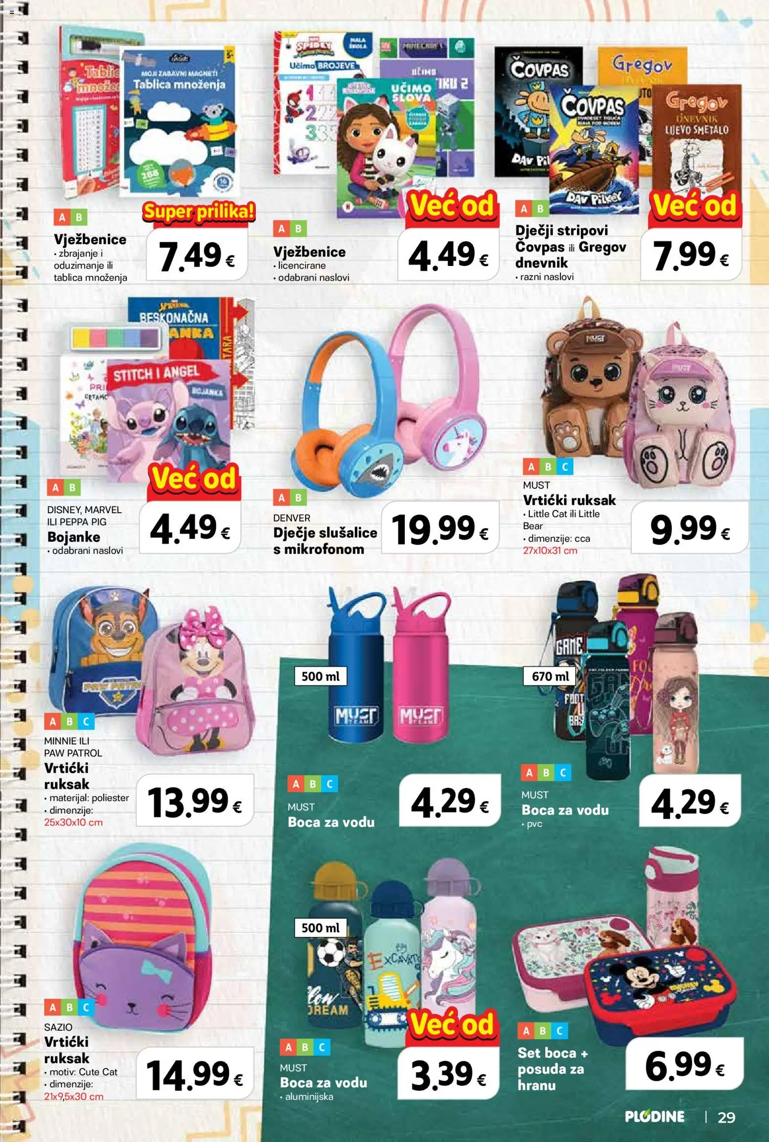Plodine katalog | vrijedi od 13.08.2026 | Stranica: 29 | Proizvodi: Ruksak, Boca za vodu, Slušalice