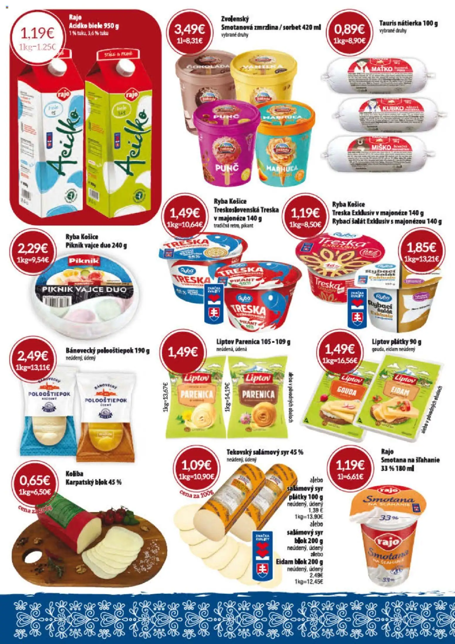 Nové KARMEN CBA akcie – leták je platný od 02.07.2026 | Strana: 4 | Produkty: Syr, Eidam, Šalát, Smotana na šľahanie