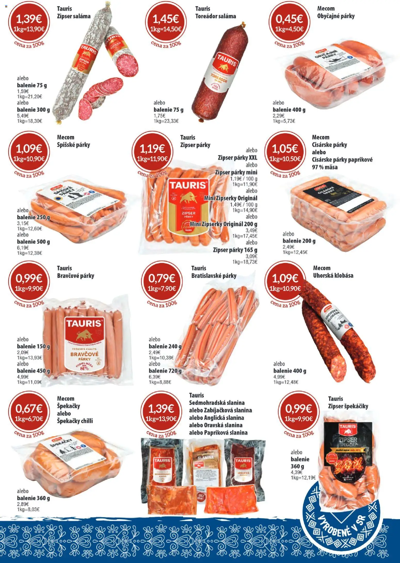 Nové Sintra akcie – leták je platný od 06.08.2026 | Strana: 3 | Produkty: Saláma, Slanina, Chilli, Párky