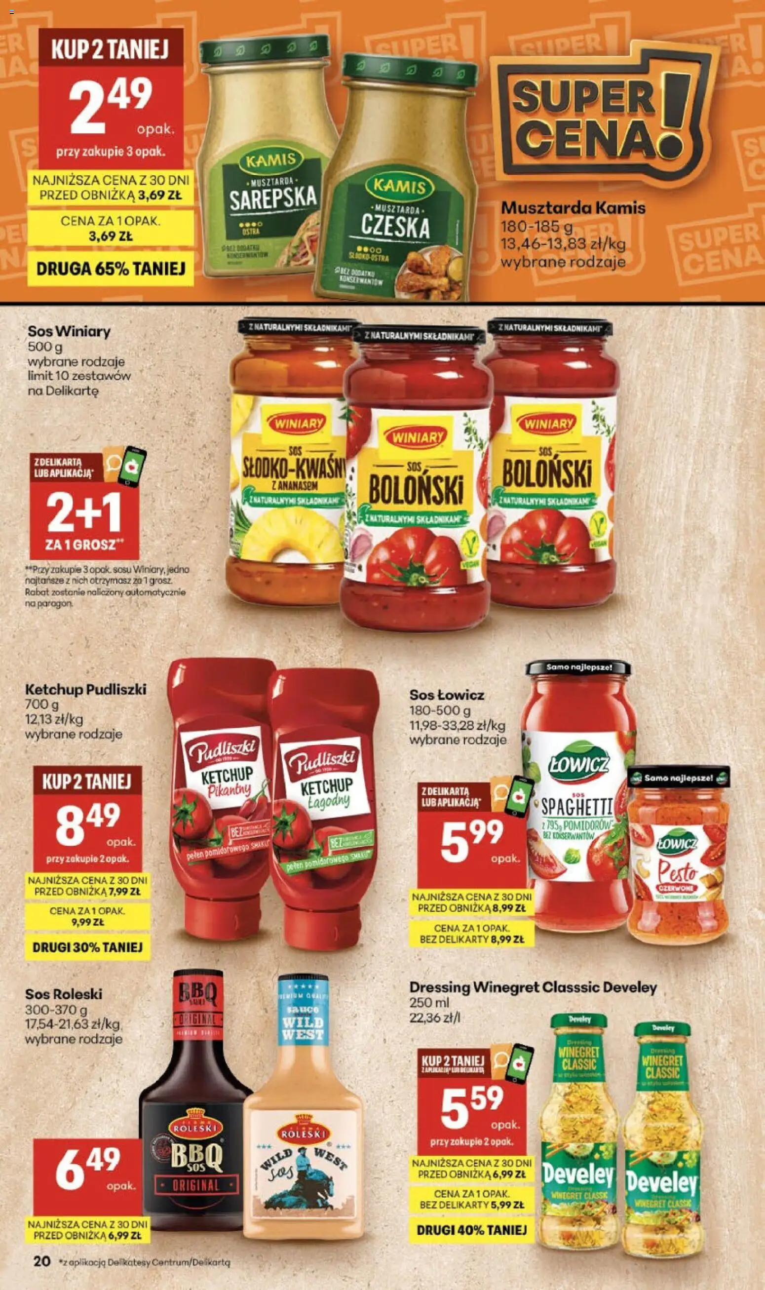 Delikatesy Centrum gazetka od 20.08.2026 | Strona: 20 | Produkty: Spaghetti, Ketchup pudliszki, Dressing, Pesto