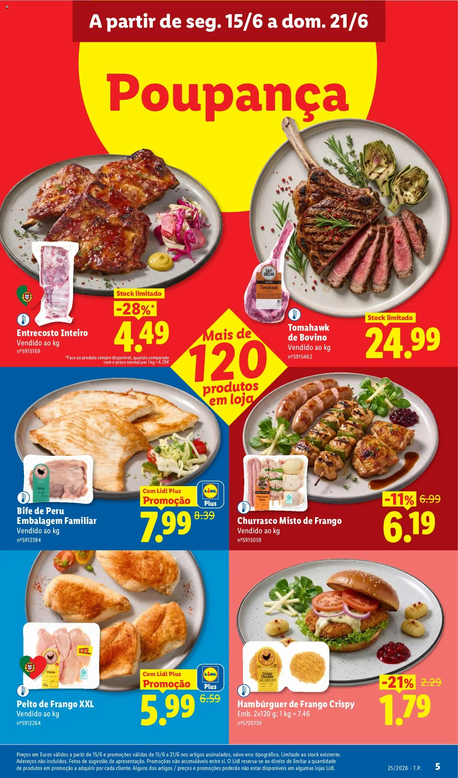 Lidl folheto │ válido de 15.06.2026 | Página: 5 | Produtos: Peito de frango, Frango, Peru, Hambúrguer