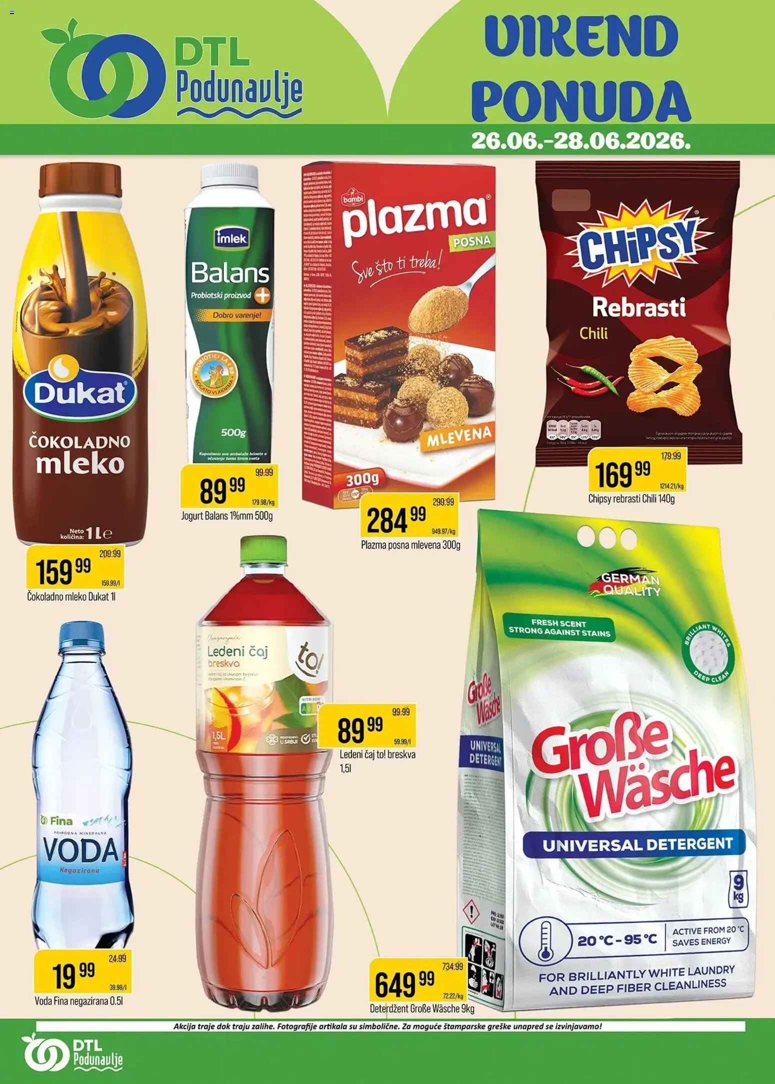 Podunavlje katalog - važi od 26.06.2026 | Strana: 1 | Proizvode: Voda, Jogurt, Breskva, Čaj