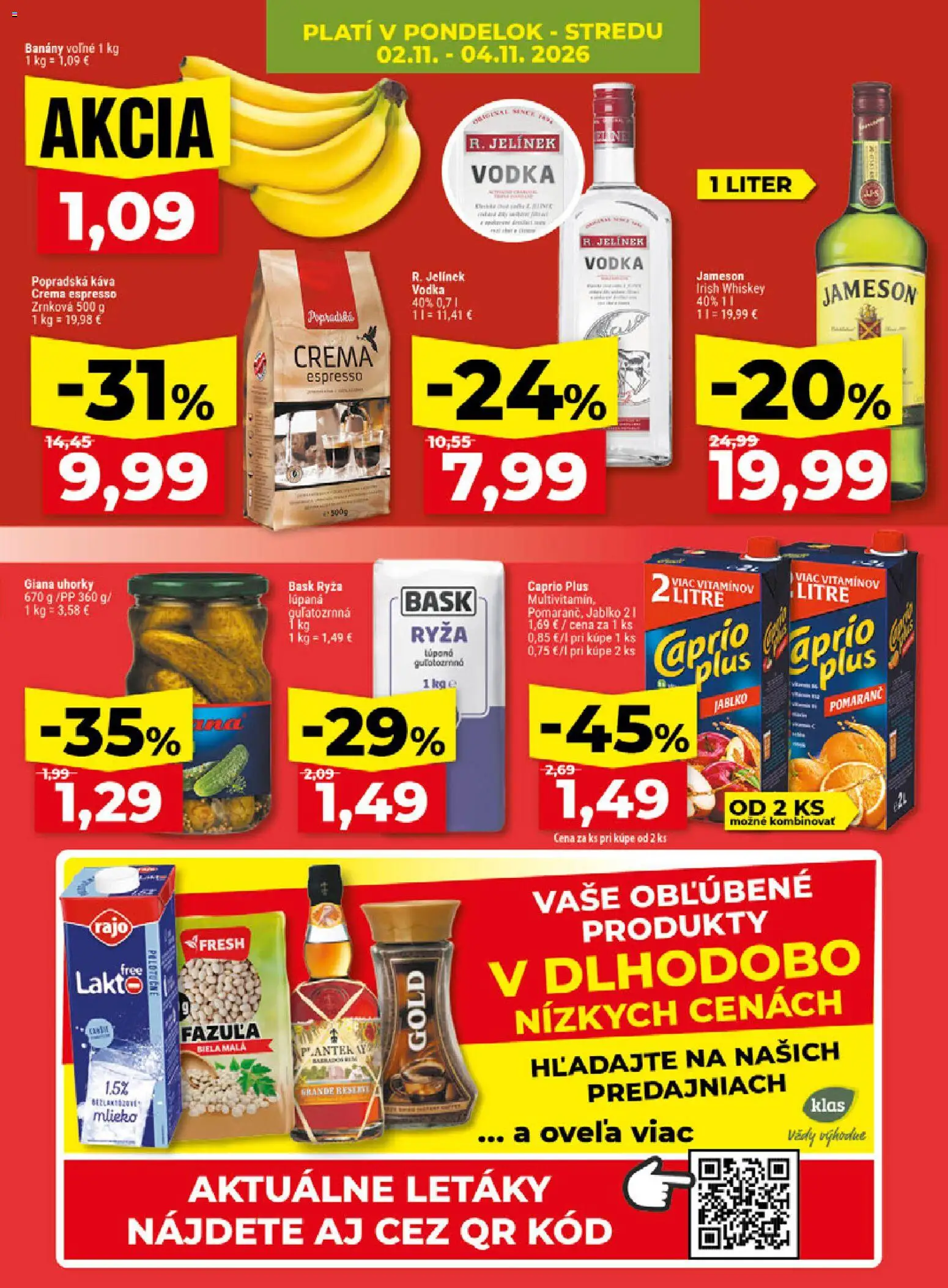Nové Klas akcie – leták je platný od 02.11.2026 | Strana: 5 | Produkty: Mlieko, Jameson, Káva, Ryža