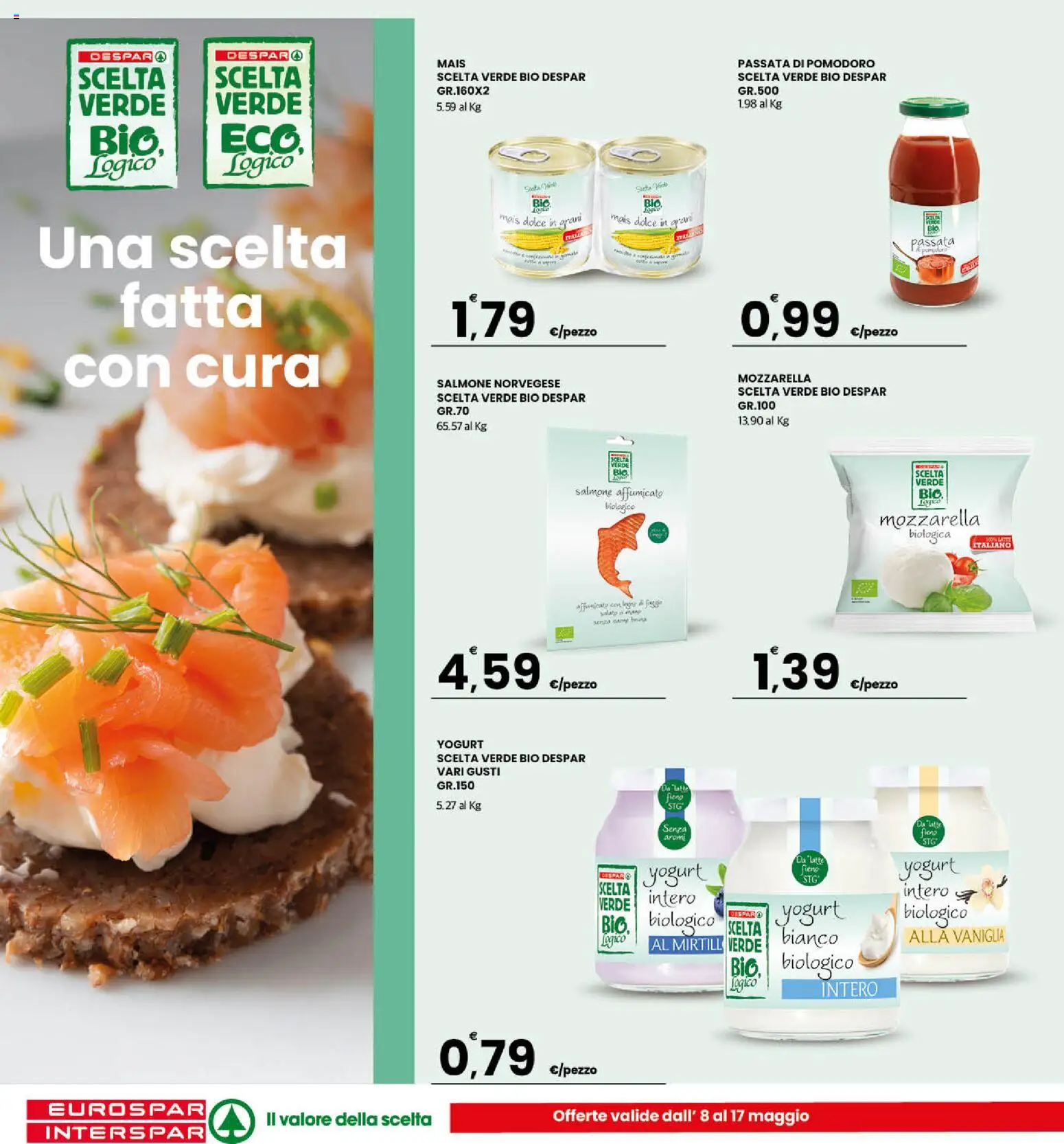 Volantino Eurospar del 08.05.2026 | Pagina: 5 | Prodotti: Salmone affumicato, Salmone, Mozzarella, Passata di pomodoro